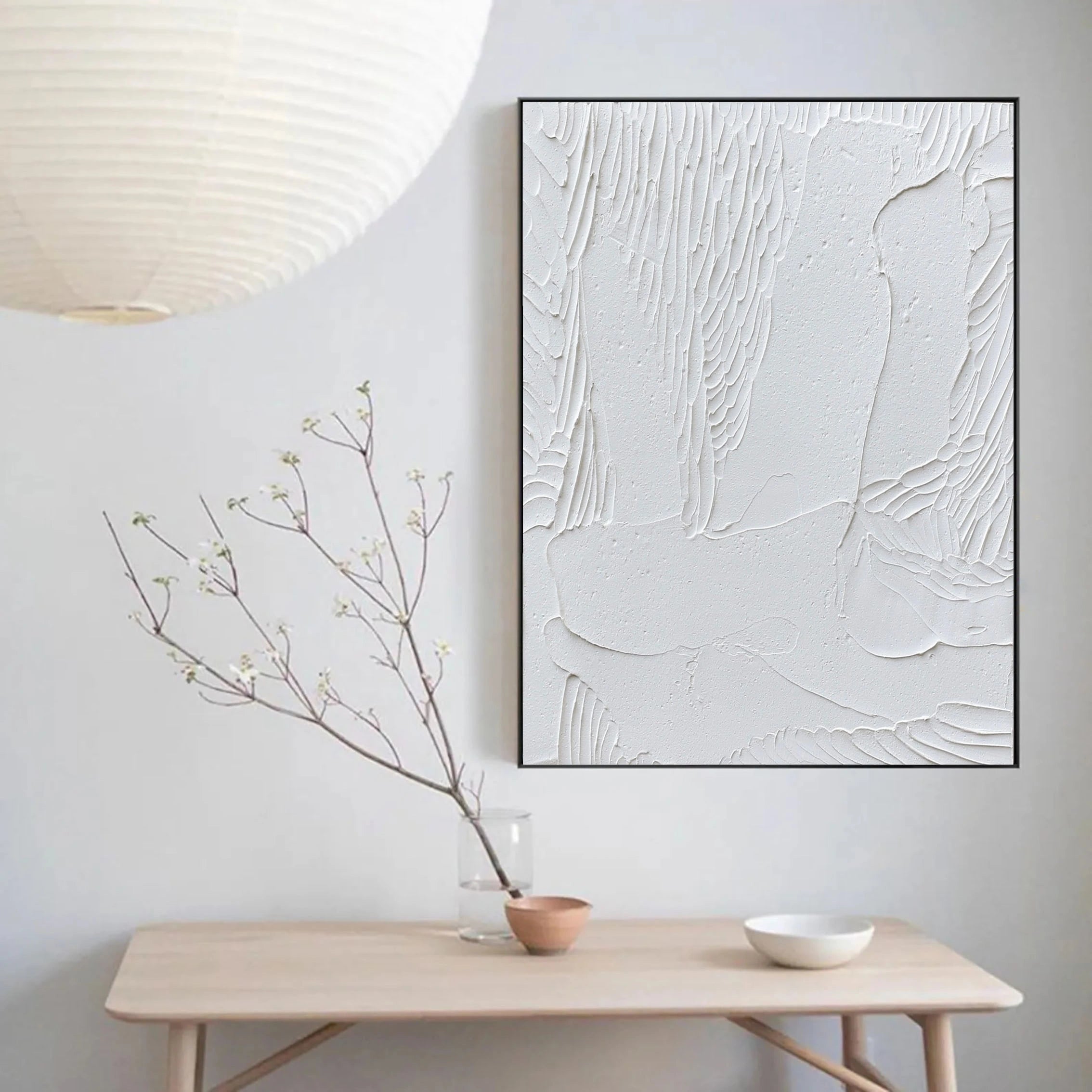 White Minimalist Textured Painting Canvas Wall Art - Modern Abstract Vertical Decor for Living Room, Bedroom & Office #MM011