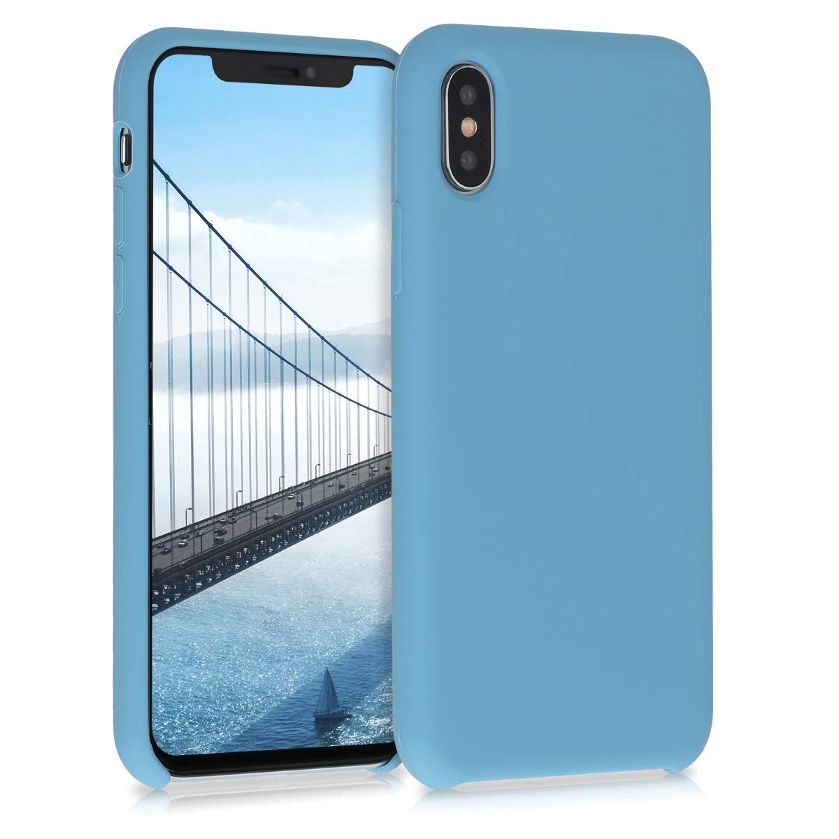 kwmobile Premium TPU Silicone Case for Apple iPhone X - Shockproof Soft Finish Protective Phone Cover in Azure Blue - Perfect for Everyday Use, Travel & Outdoor Activities