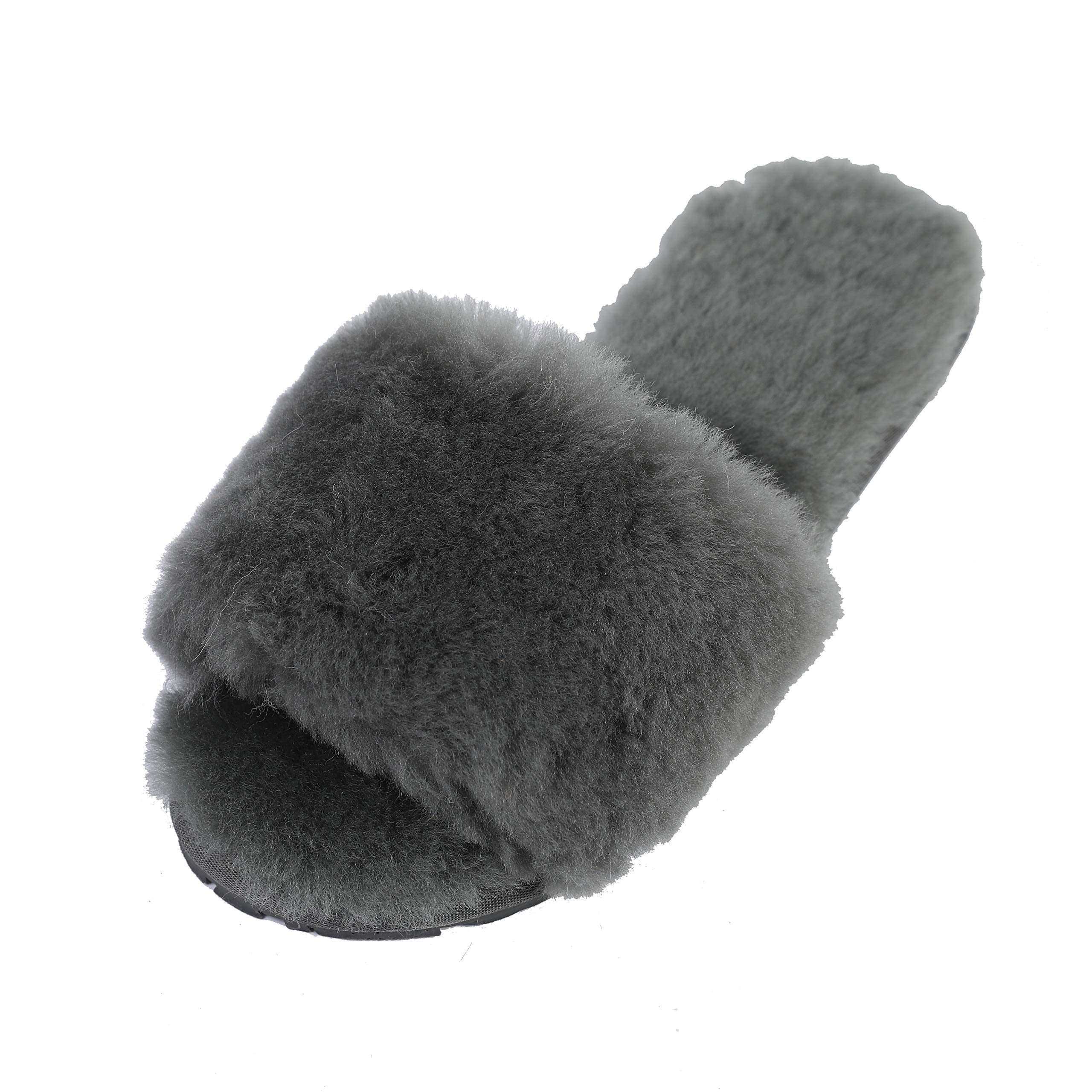 Premium Women's Boiled Wool Slippers with Real Fur - Open Toe Luxury House Slippers by Dechic | Cozy Indoor Comfort for Winter, Spa Days & Relaxation at Home