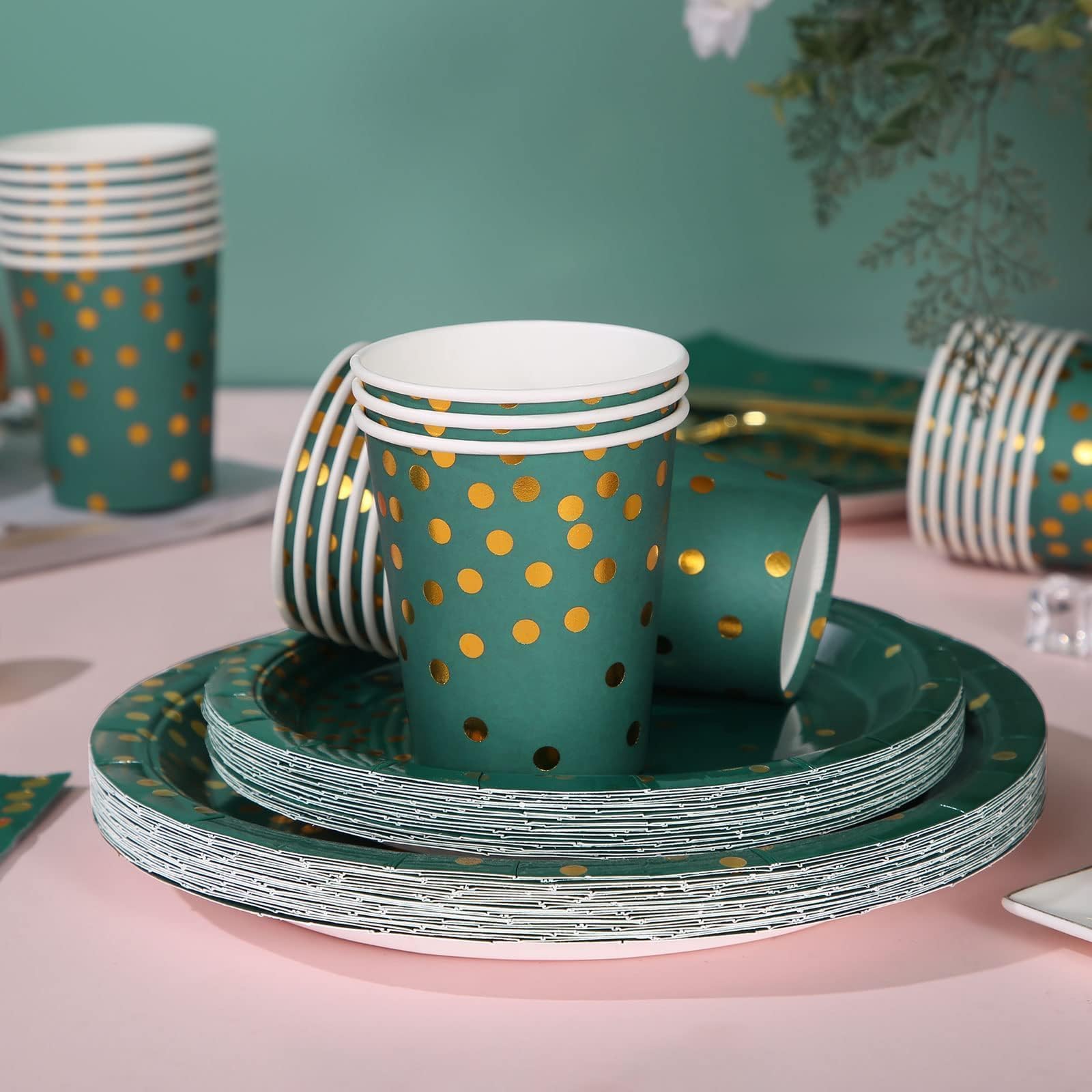 175-Piece Green Plates and Napkins Set - Elegant Green & Gold Party Supplies for Birthday, Graduation & Special Events - Serves 25 Guests - Perfect for Dinner Parties, Celebrations & Holiday Gatherings
