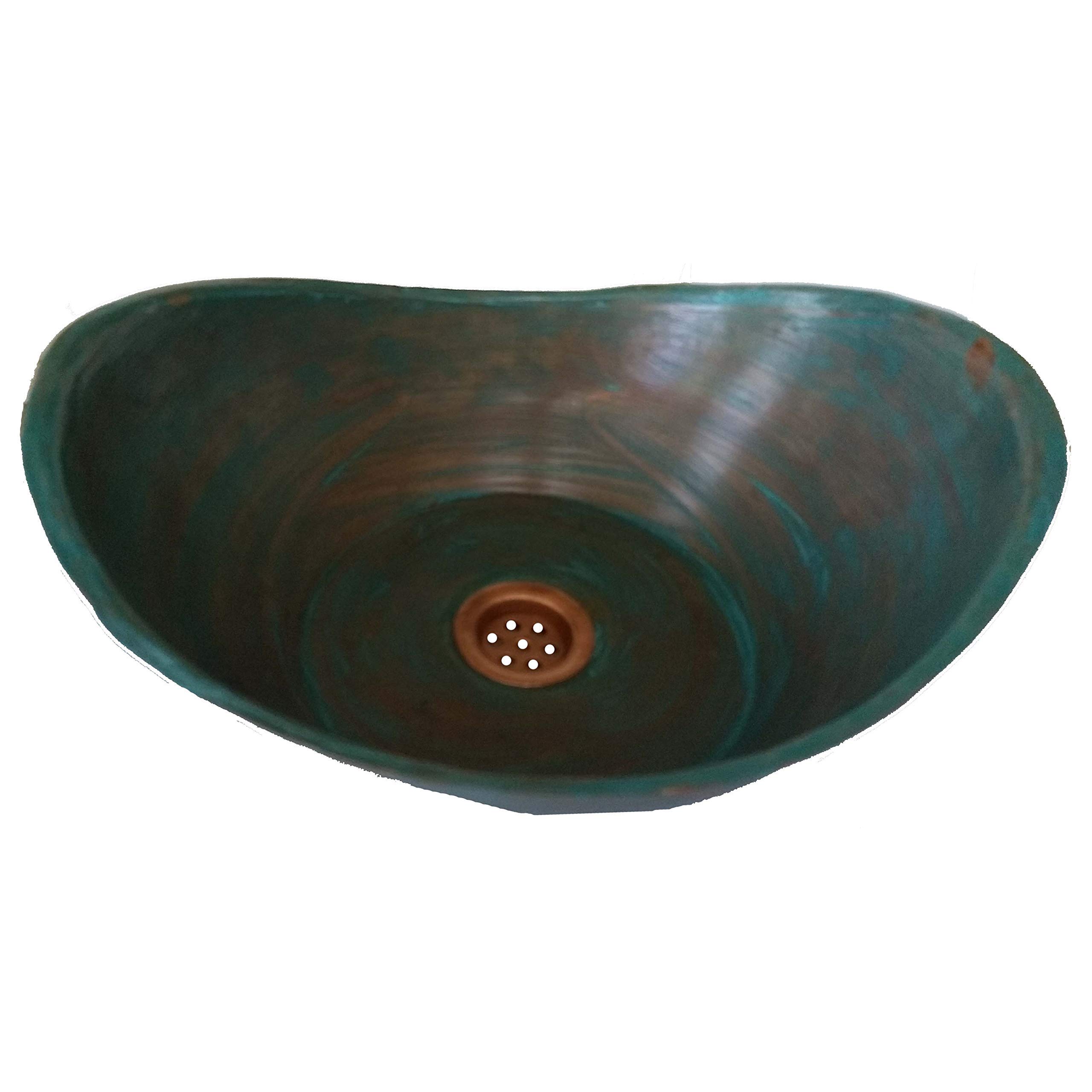 Antique Copper Sink Bowl - Rustic Aged Vessel Bathtub for Bathroom Remodel, Above Counter Washbasin with Satin Green Finish | Perfect for Farmhouse, Vintage & Industrial Style Home Renovations
