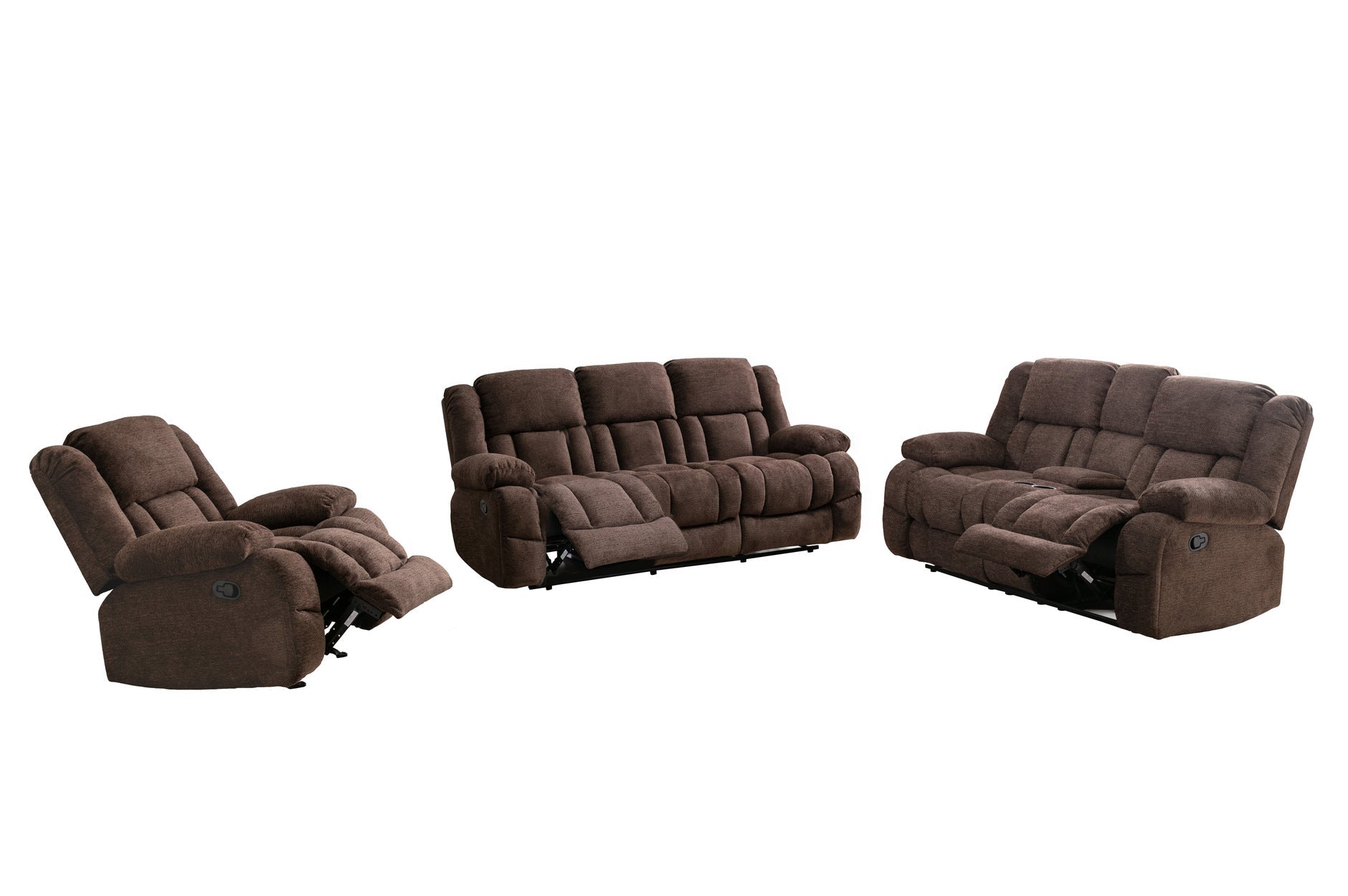 Brown Presley Collection 3-Piece Reclining Sofa Set - Comfortable Leather Living Room Furniture for Home Theater & Family Relaxation