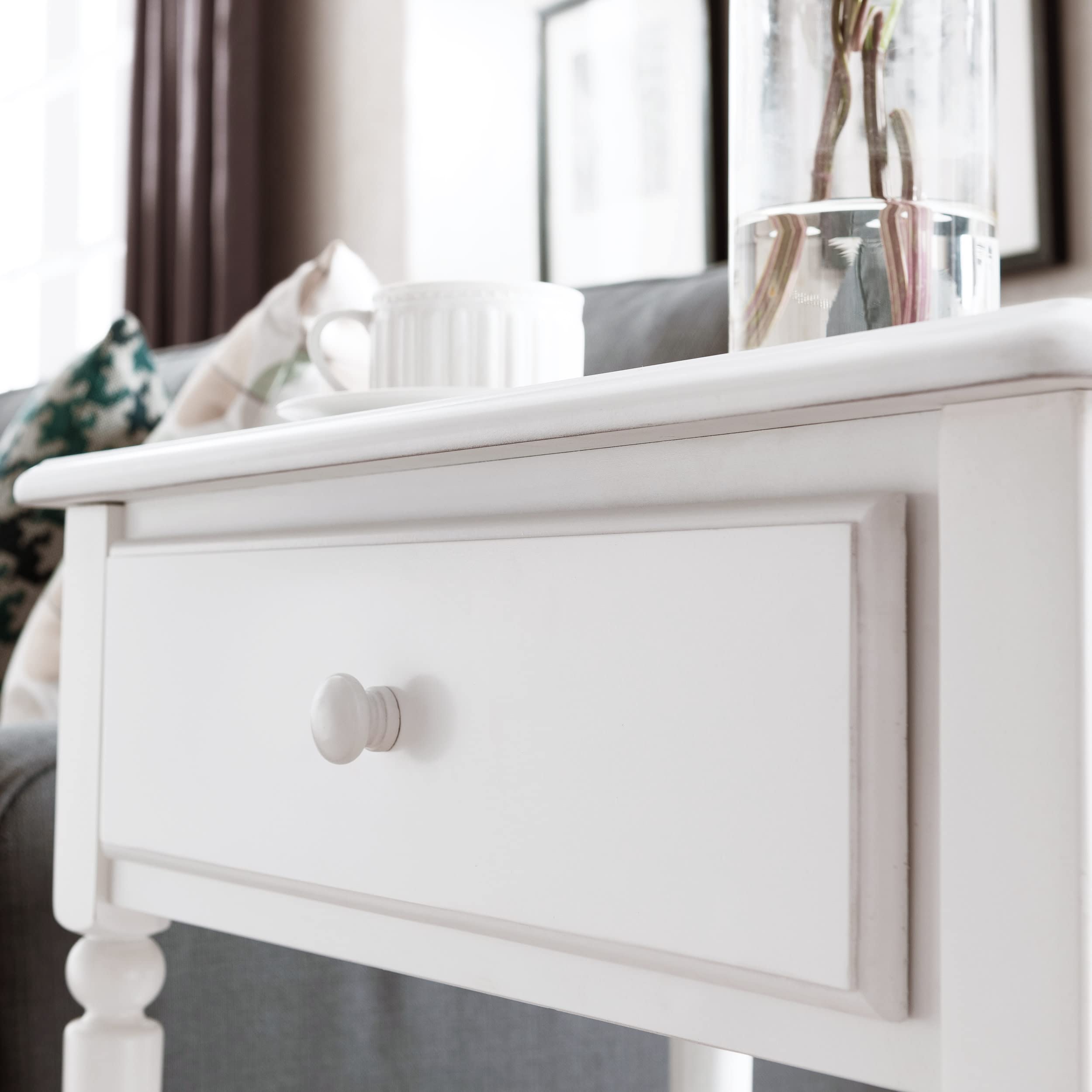 Coastal Style USB-C Fast Charging Side Table - Solid Wood Nightstand in Orchid White for Bedroom, Living Room & Small Spaces | Leick Home 20022-WT | Perfect for Charging Devices by Bed or Sofa