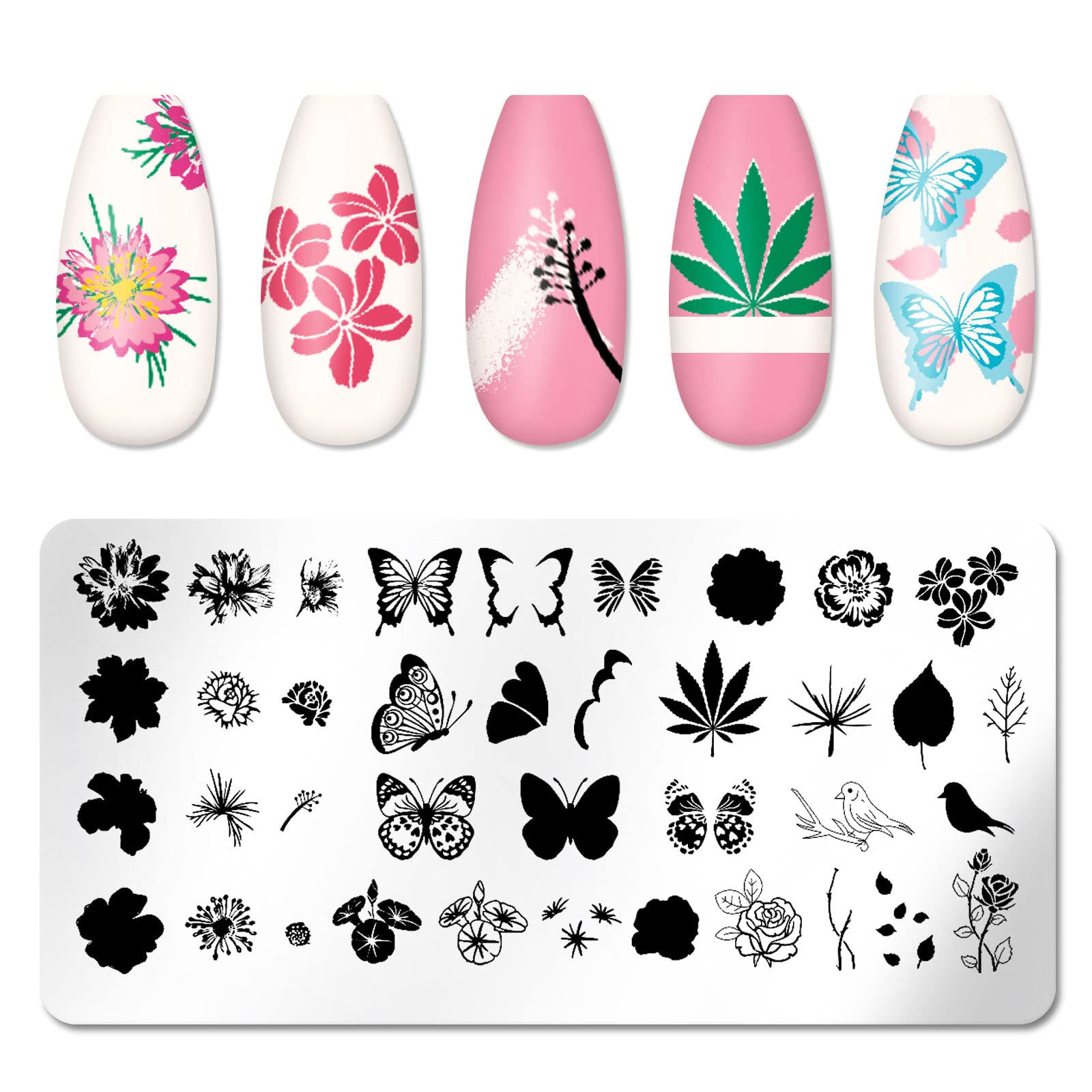 JERCLITY 6pc Nail Art Stamping Kit with Butterfly, Heart & Flower Designs - Professional Nail Stamping Plates for Manicures, Perfect for Holidays & Special Occasions