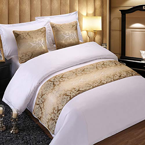 Luxury Modern Gold & White Bed Runner - Chinese Style Hotel Bedding Tail Cover with Yellow Gradient Floral Design for Queen Size (1.8m Bed) - Perfect for Upscale Hotels, Bedroom Decor & Wedding Guest Room Styling
