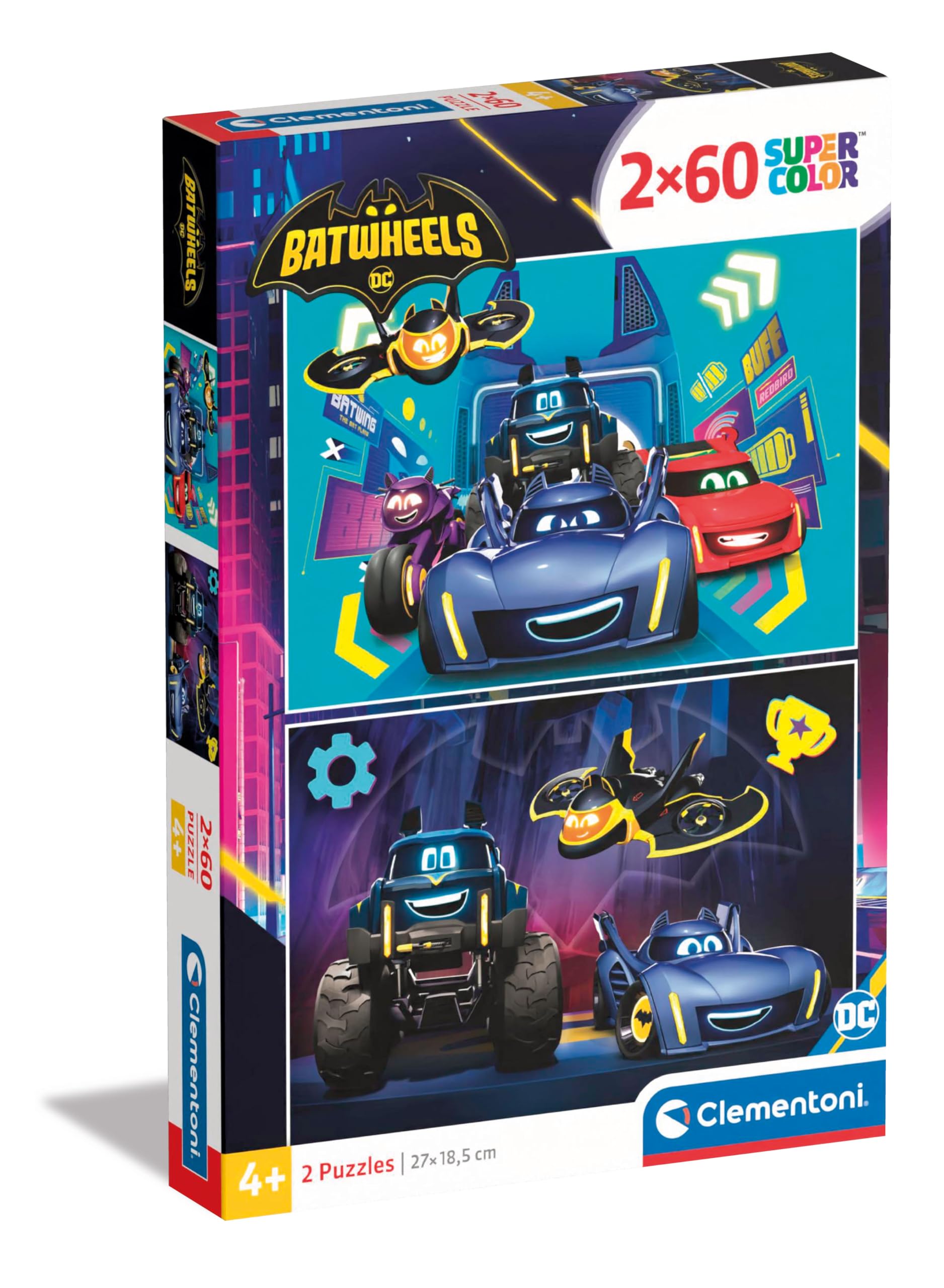 Batwheels 2-in-1 Supercolor Puzzle Set for Kids - 60 Piece Educational Toy - Made in Italy (Clementoni 24812) - Perfect for Family Game Night & Preschool Learning Activities