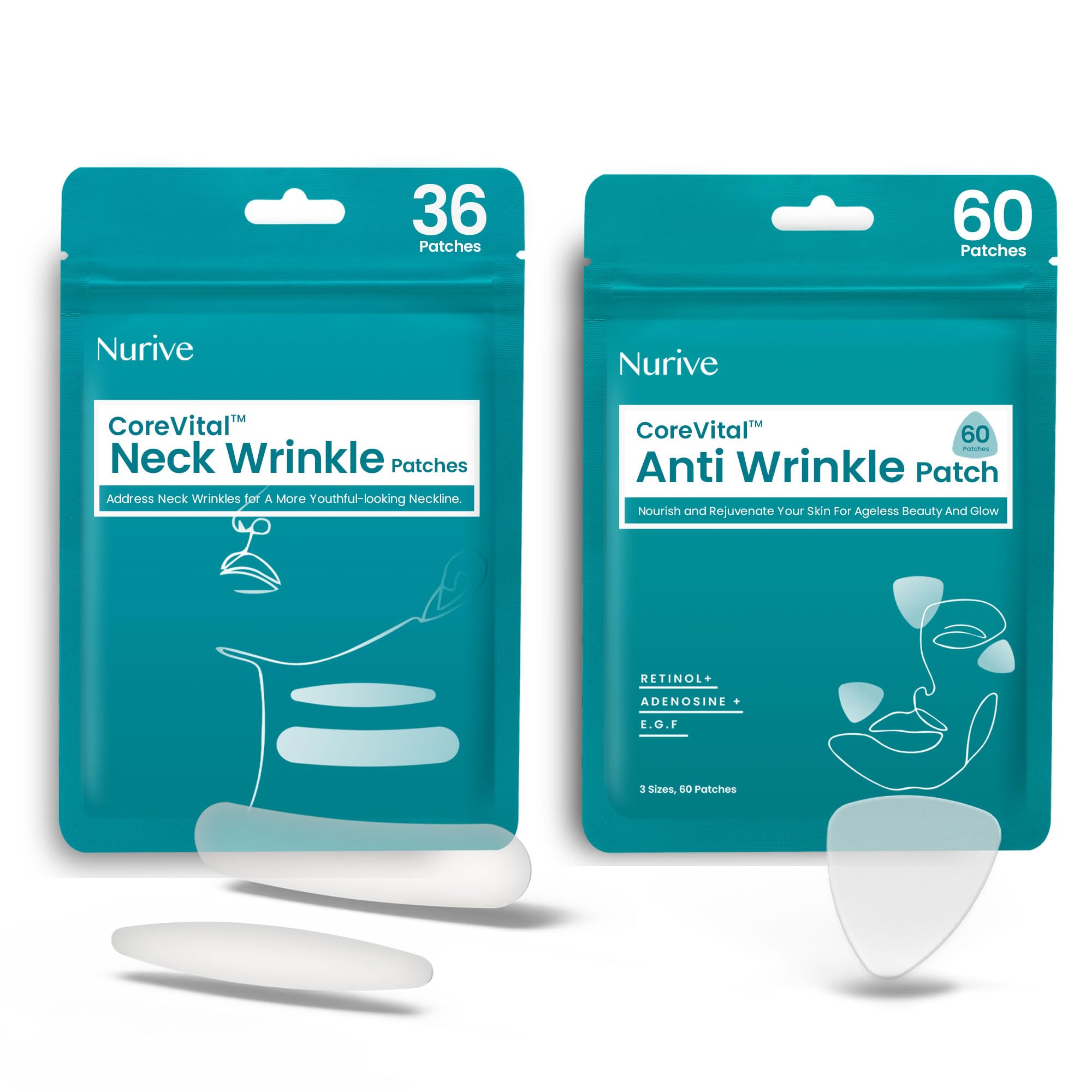 Youthful Curve Wrinkle Patch Duo - Anti-Aging Wrinkle Tape for Neck & Face | Korean Skincare Treatment with Retinol, Collagen & Hyaluronic Acid | Invisible Contour Strips for Smooth Skin - Perfect for Daily Use & Special Occasions