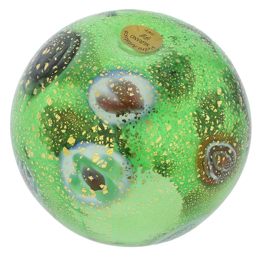 Venetian Murano Glass Millefiori Votive Candle Holder - Handcrafted Green Art Glass for Home Decor, Wedding Centerpieces & Gift Giving