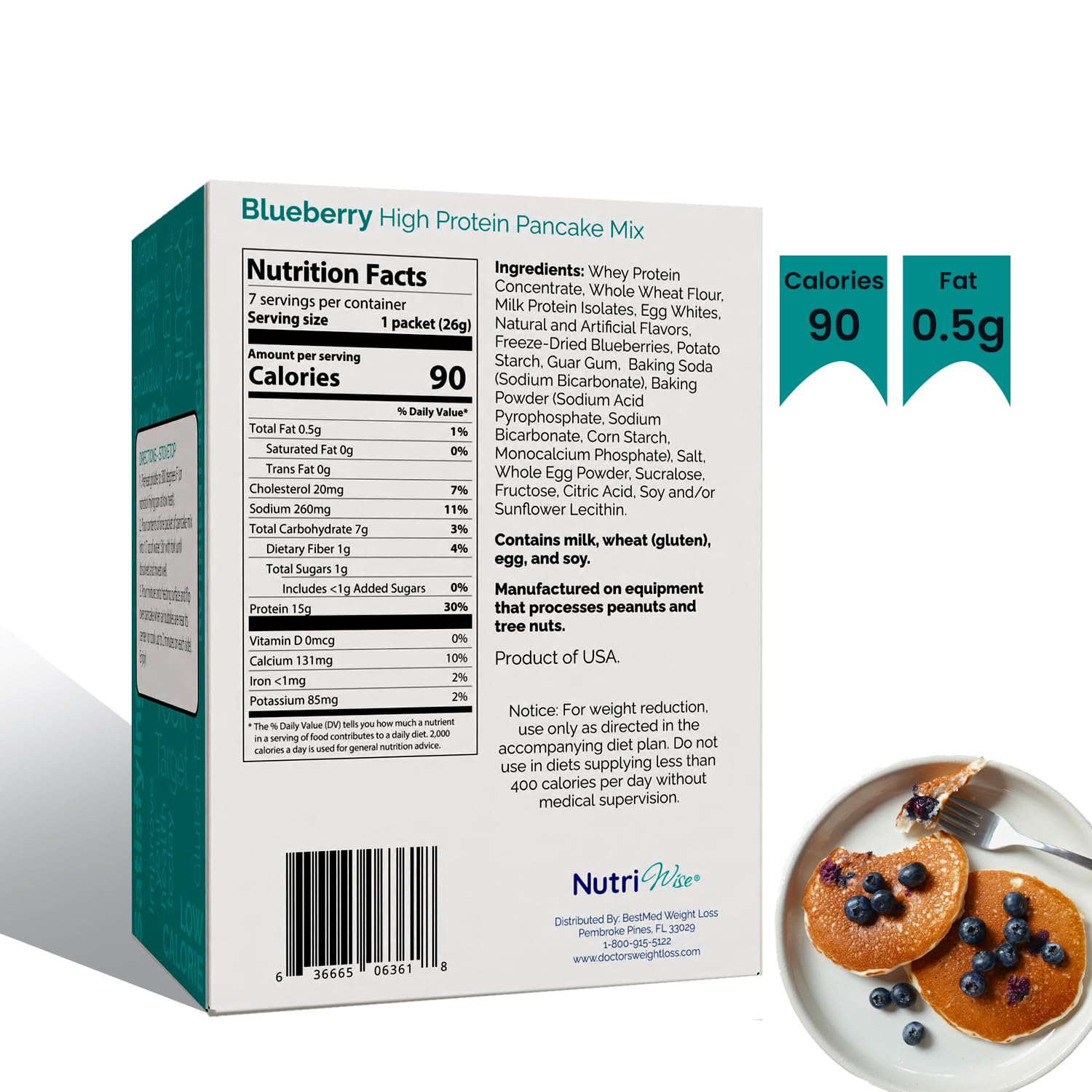 NutriWise High Protein Pancake Mix - 15g Protein per Serving, Keto & Weight Loss Friendly, Low Calorie Low Carb Blueberry Pancakes (7 Pack) | Perfect for Breakfast, Meal Replacement & Healthy Snacking