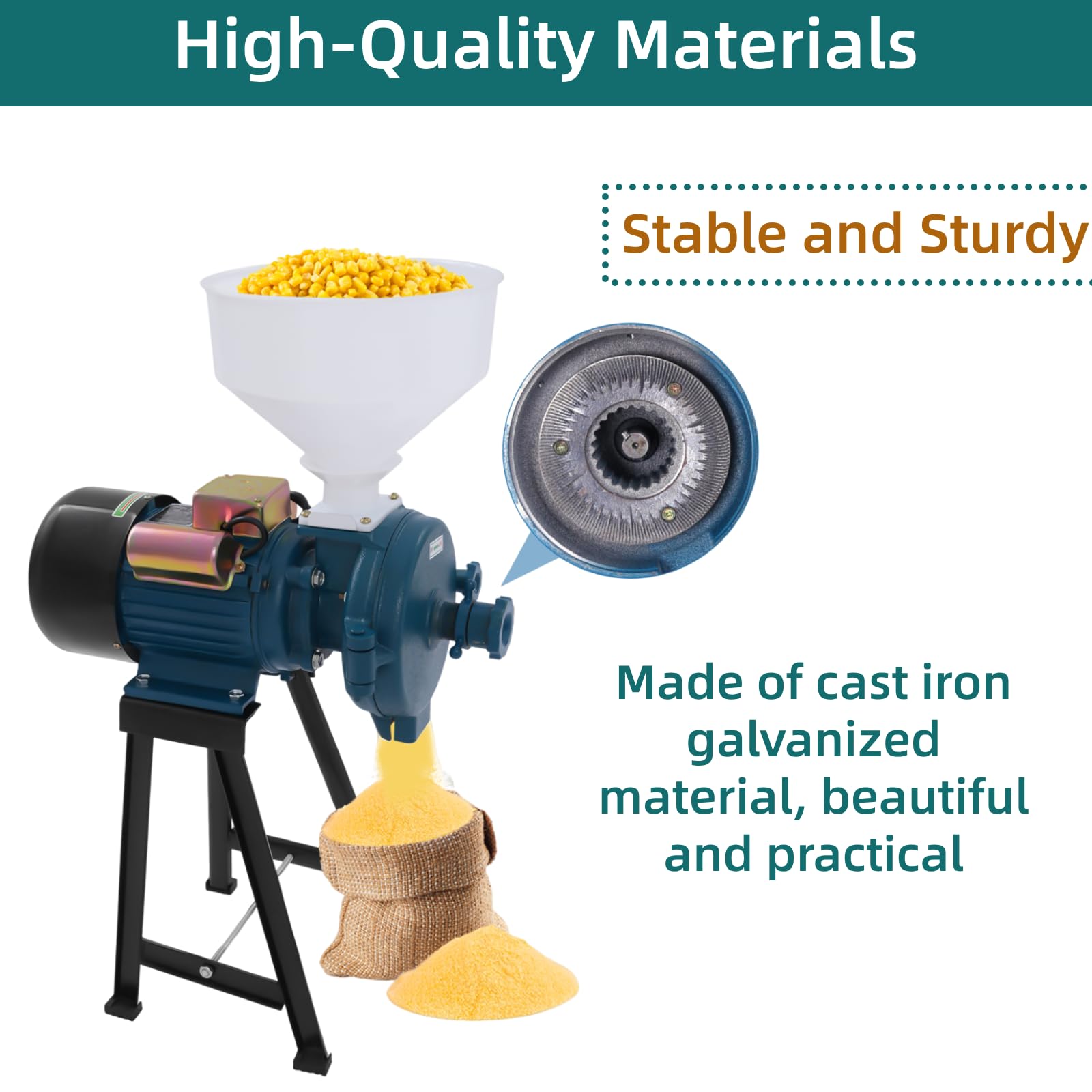 3000W Commercial Electric Grain Mill Grinder - 110V High Power Corn & Wheat Grinder with Funnel - Perfect for Home Baking, Brewing & Commercial Kitchens