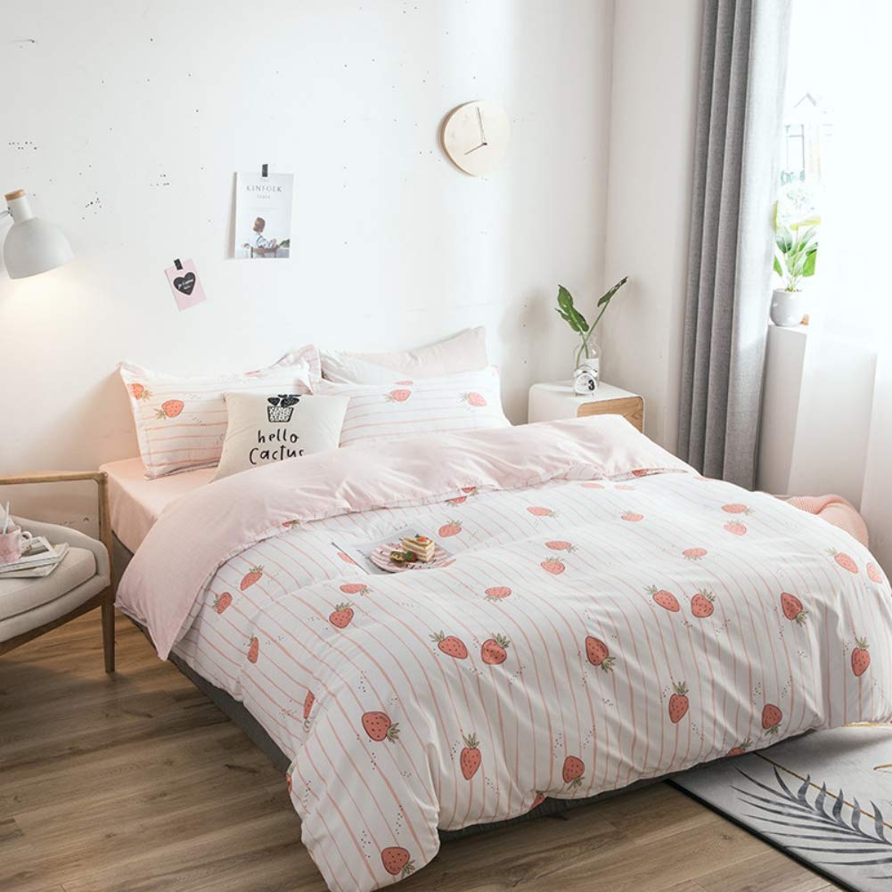 Strawberry Duvet Cover Set Twin Size - Cute Fruit Print Bedding for Girls & Kids Room Decor - Vibrant Pink Red Reversible Comforter Cover with Zipper Closure - Kawaii Style Bedspread for Nursery, Teen Bedroom & Sleepovers