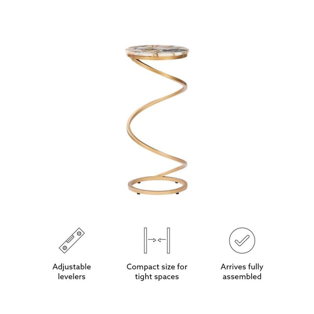 Modern Gold Round Agate & Iron Drink Table - Stylish Side Table for Living Room, Patio, or Office Decor - Perfect for Coffee, Cocktails & Home Accents