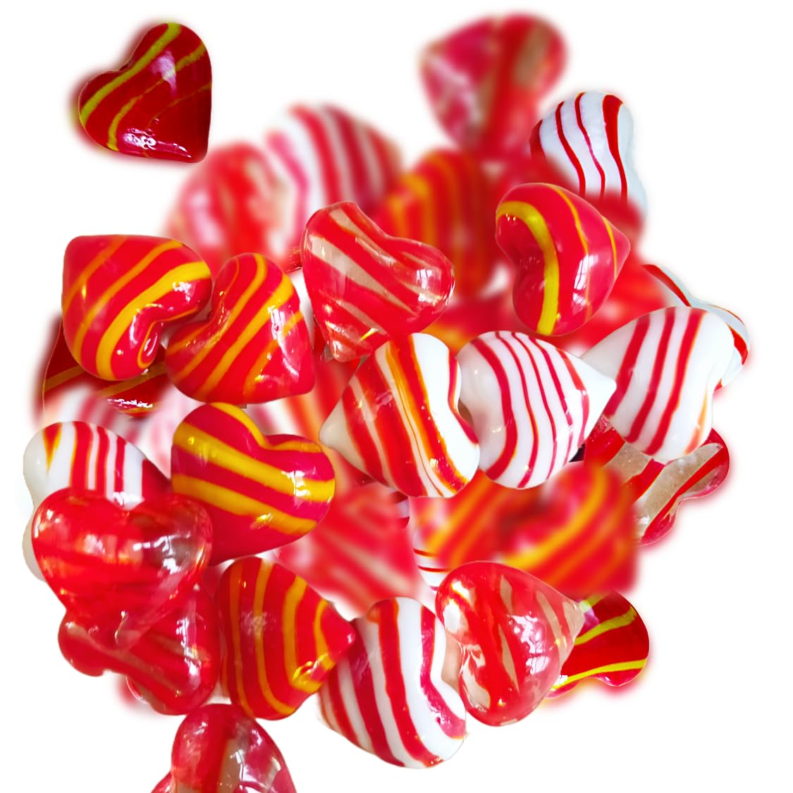 15 Flat Heart Striped Red Glass Marbles - 16mm Glass Beads for Jewelry Making, DIY Crafts, and Home Decor