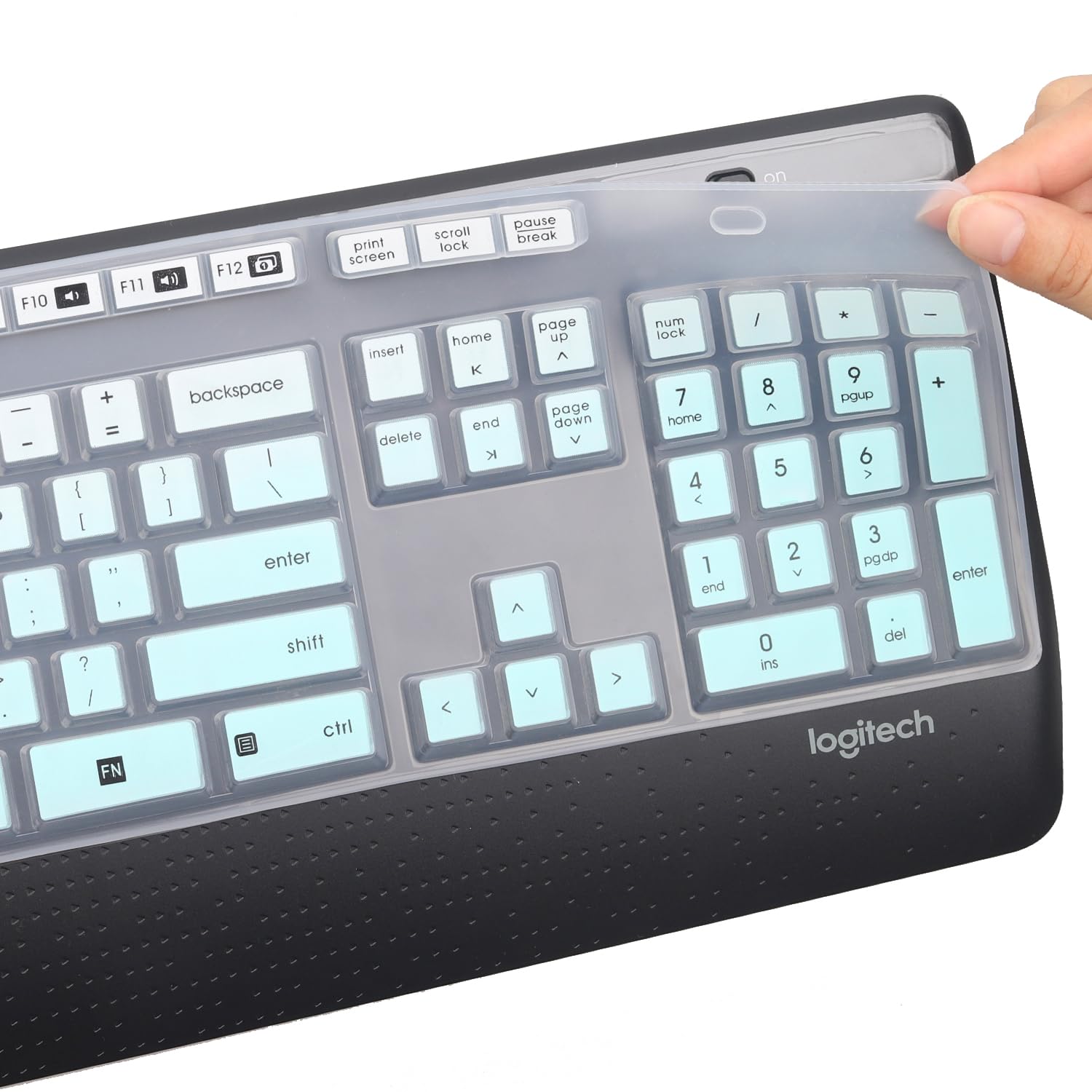Logitech MK345 Keyboard Cover - Ultra Thin Silicone Protector for Wireless Keyboard - Ombre Mint for Home & Office Use