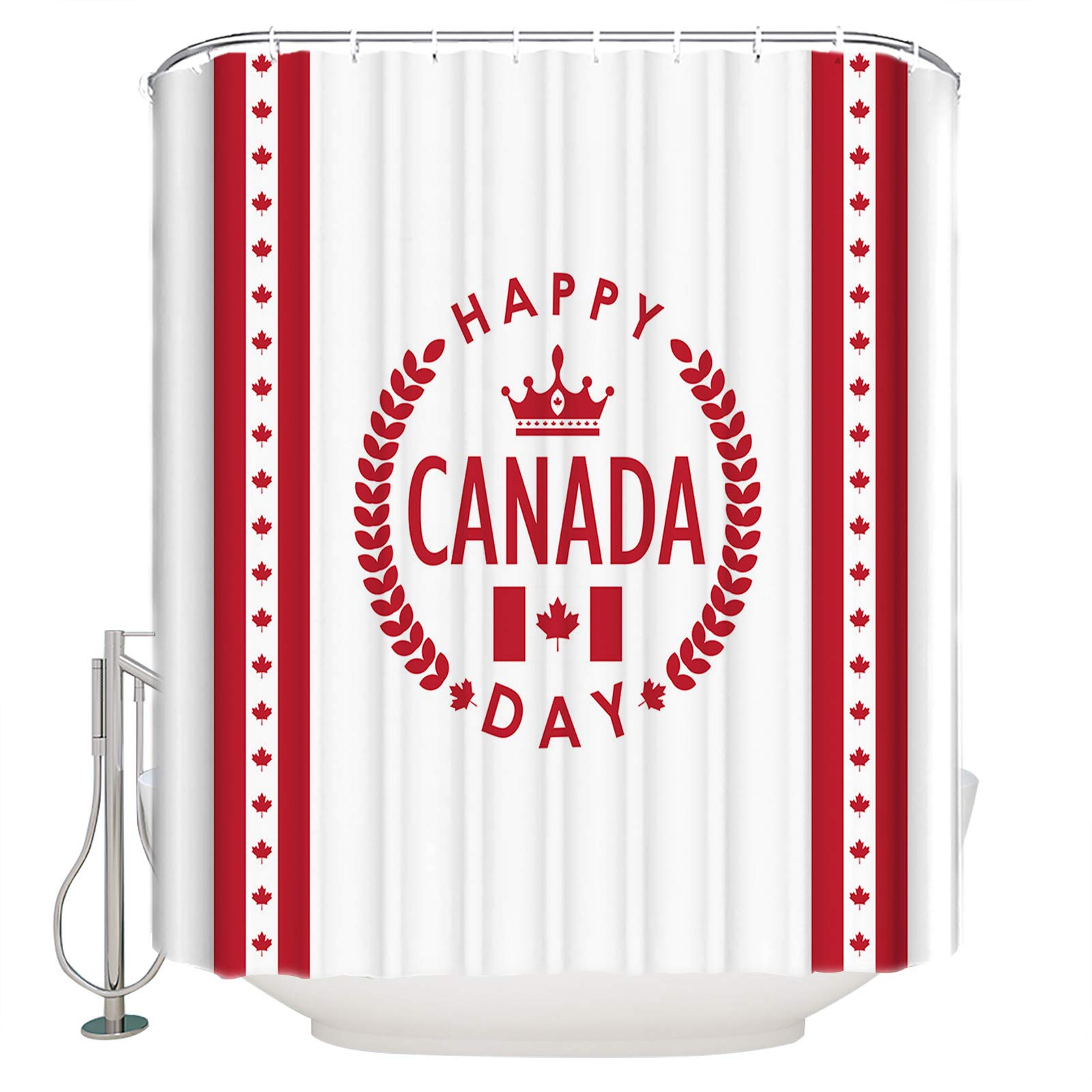 Farmhouse Shower Curtain with Red Maple Leaf Striped Texture - 72x84 Inch Machine Washable Bathroom Decor for Canada Day Celebration - Perfect for Rustic, Vintage or Themed Bathroom Designs
