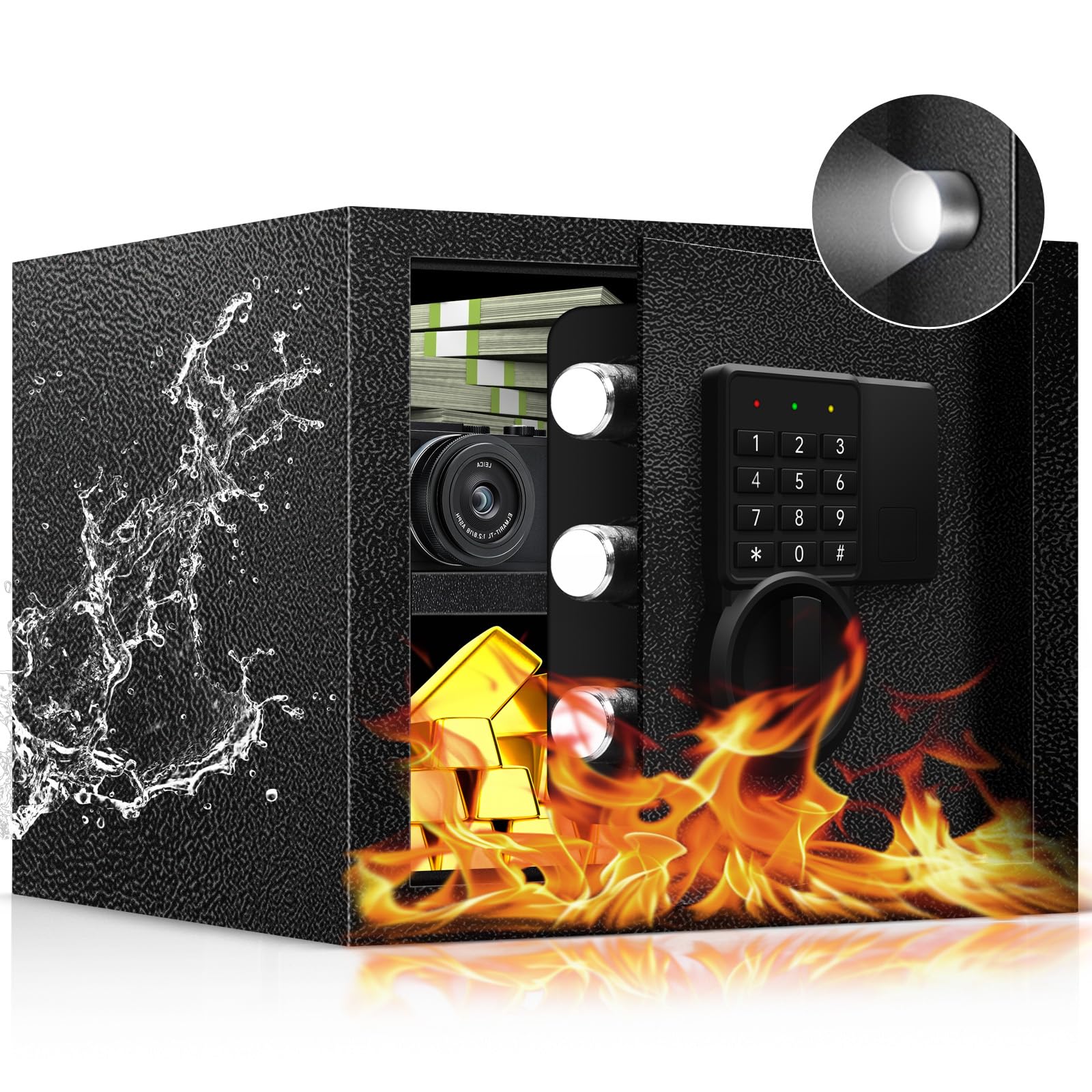 1.3 Cubic Feet Small Home Safe Box for Money, Jewelry & Documents - LED Sensor Light, Removable Shelf & Silent Lock - Secure Storage for Valuables, Cash & Important Papers (Ideal for Bedroom, Office & Travel)