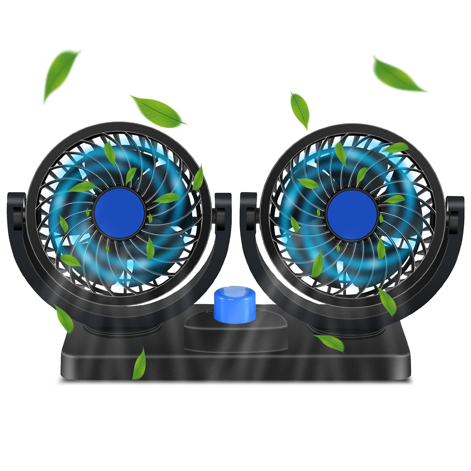 Dual Head Portable Car Fan - 360° Rotatable Electric Vehicle Cooling Fan with 2 Speed Settings | Strong Wind Dashboard Fan for SUV, RV, Truck, Sedan & Home Use | Perfect for Road Trips, Camping & Office Desks
