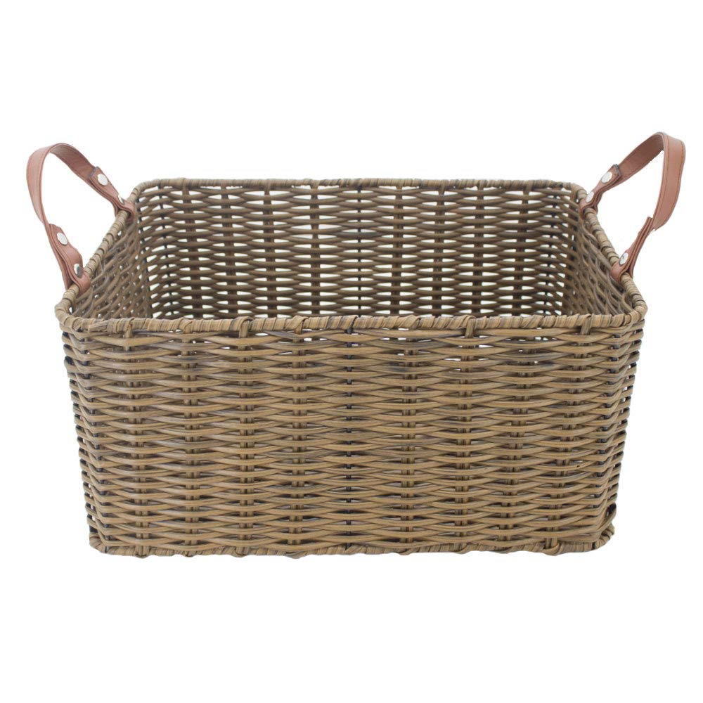 PP Tube Storage Basket with Handle - Large Brown Rectangular Home Storage Bin for Organizing
