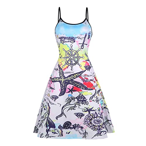 Women's Plus Size Retro Floral Print Sling Dress - Casual Beachwear & Evening Formal Dress (Blue, Size S) | Perfect for Summer Vacations, Date Nights & Special Occasions