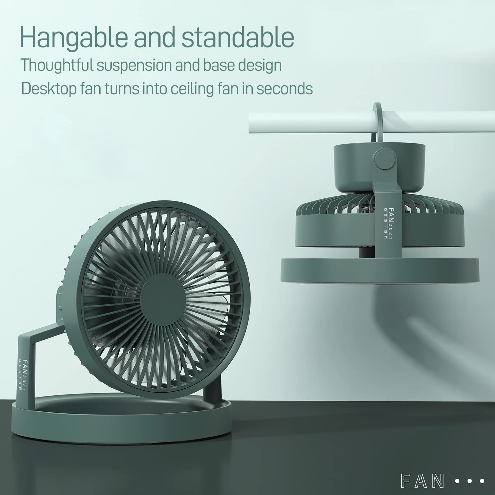 Portable Rechargeable Desk Fan with LED Light - 8000mAh Battery, 3 Speed Settings, 180° Adjustable for Home Office, Camping, Travel & Bedroom Use | USB Powered Multi-Functional Cooling Fan for Indoor & Outdoor Activities