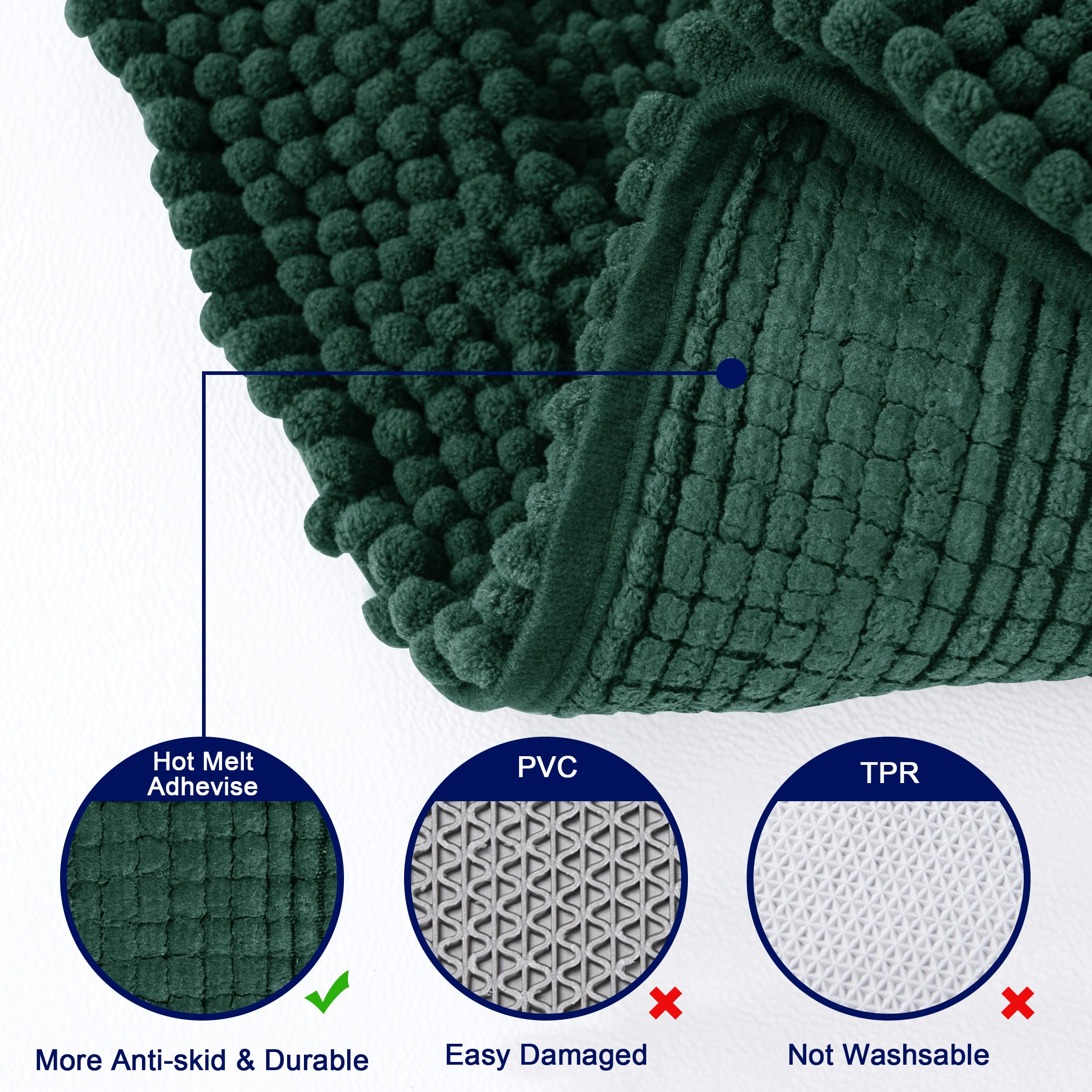 SUBRTEX Chenille Bath Rug - Soft Plush Striped Bath Mat for Bathroom, Water Absorbent & Quick Dry Shower Mat, Machine Washable (Green, 16x24 Inches) - Perfect for Bathroom, Shower & Vanity Areas