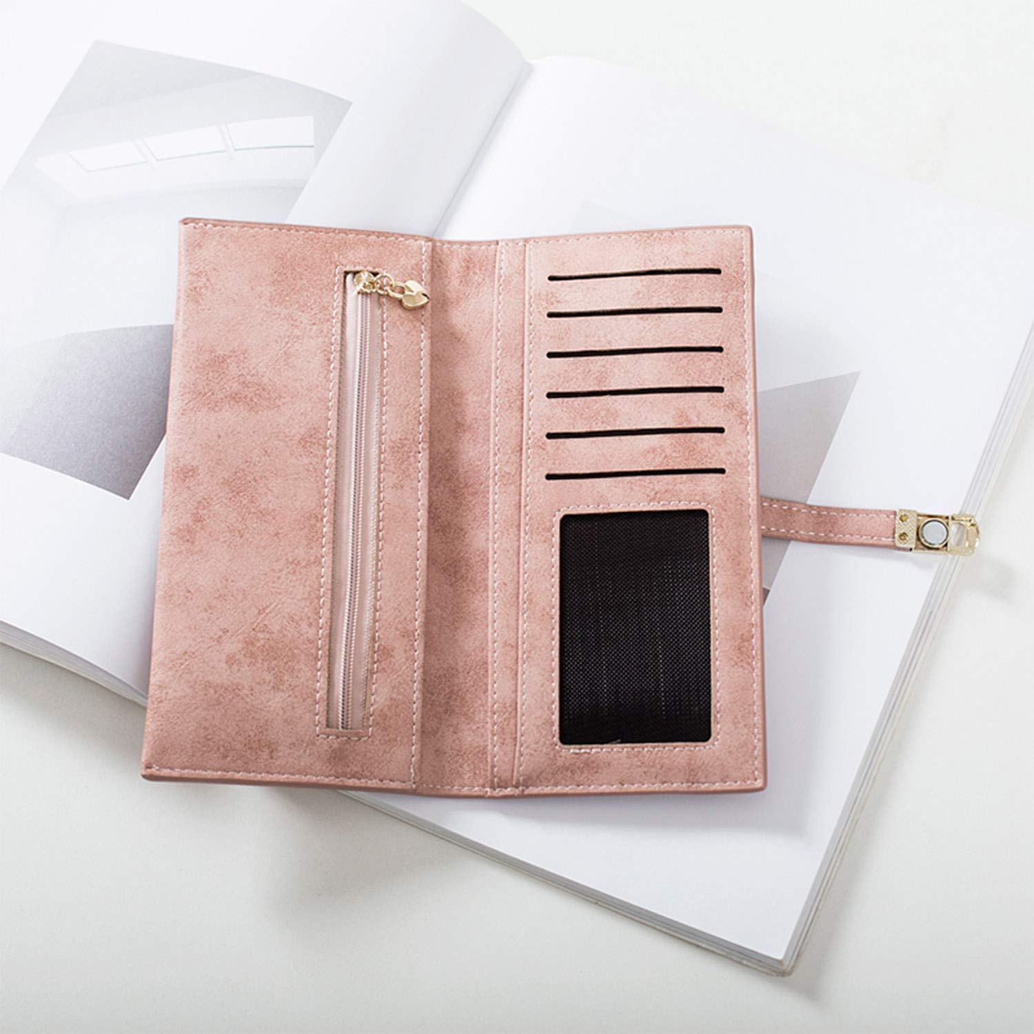 Slim Leather Wallet for Women - RFID Blocking Bifold Wallet with Magnetic Closure, Large Capacity Card Holder & Coin Purse (Pink) | Perfect for Everyday Use, Travel, and Gift Giving