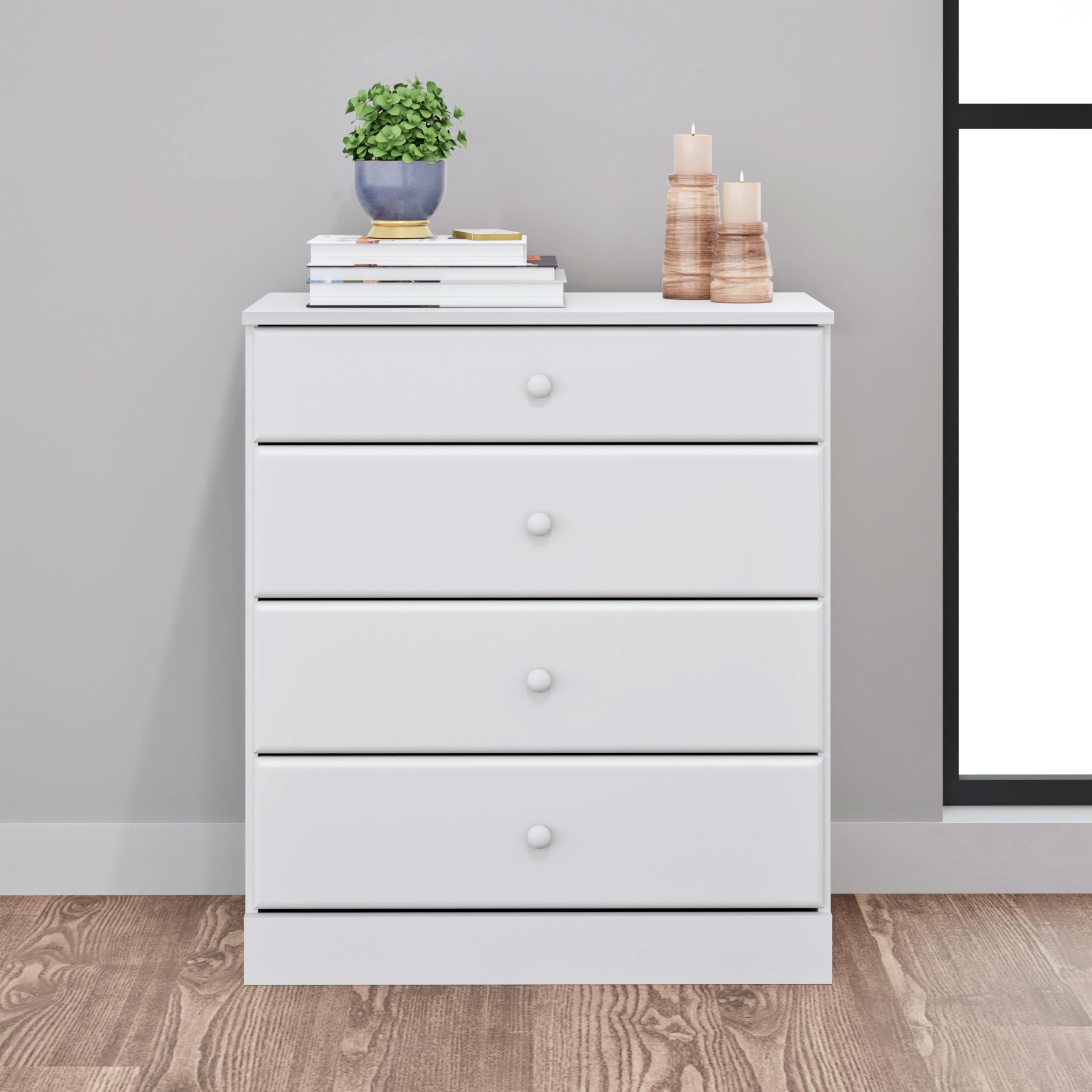 Prepac Astrid 4-Drawer Dresser for Bedroom - White Modern Chest of Drawers 18.25