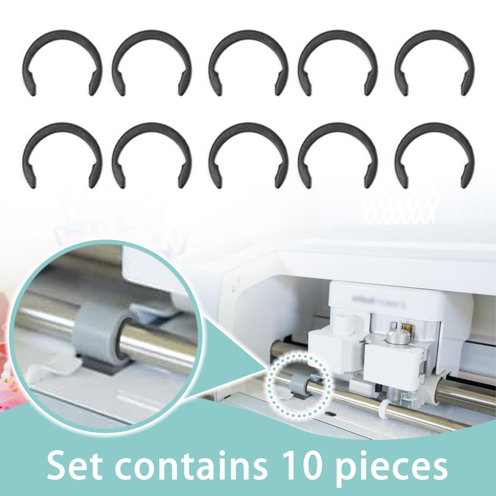 LUTQ 10 Pack Carbon Steel Retaining Clip Rings for Cricut Maker - Compatible with Cricut Maker Rubber Roller Replacement Parts - Black Fixed Clamp Rings - Perfect for DIY Crafting, Scrapbooking & Vinyl Cutting Projects