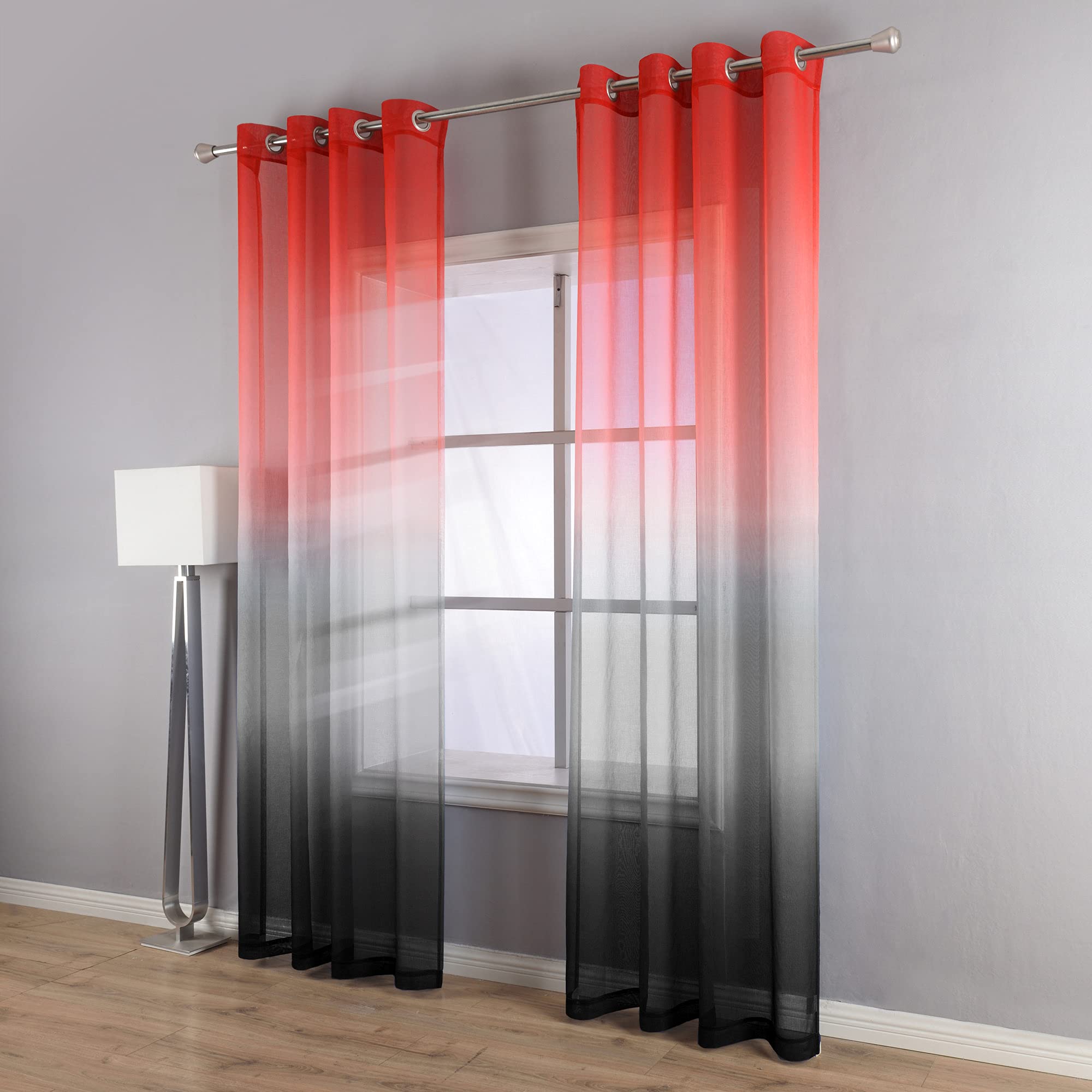 KOUFALL 84 Inch Red Sheer Gothic Curtains for Bedroom & Living Room - Black and Red Window Drapes for Gothic Home Decor | Perfect for Halloween, Vampire Themed Rooms & Dark Aesthetic Interiors