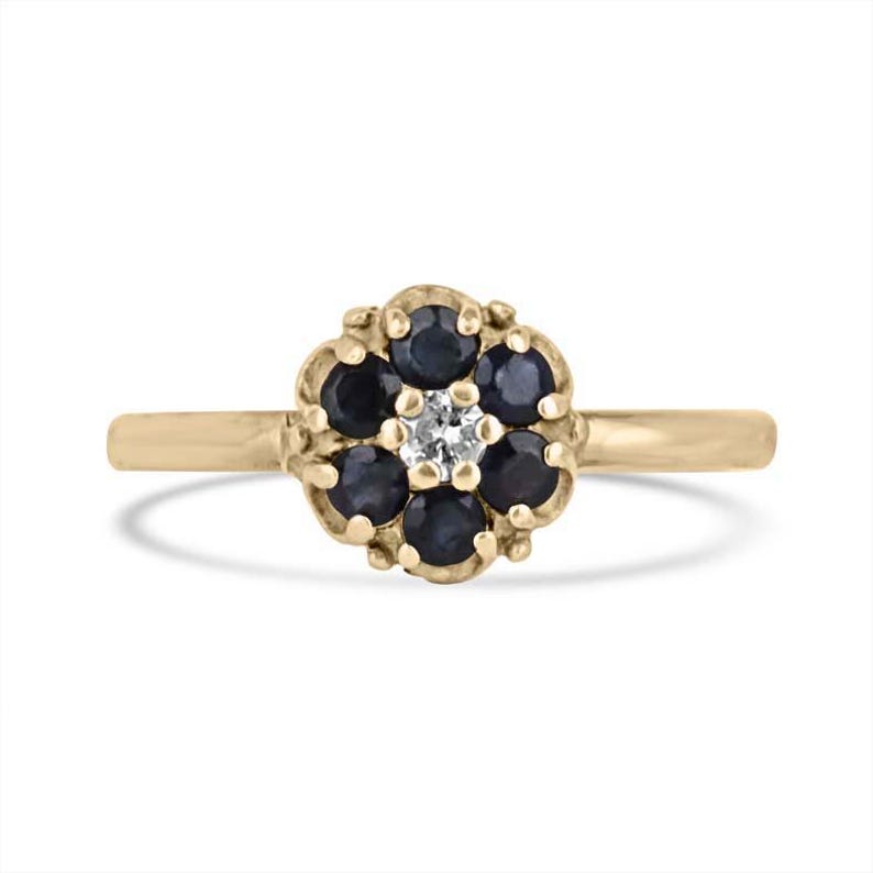 0.32tcw 14K Yellow Gold Antique Petite Sapphire & Diamond Cocktail Ring for Women - Elegant Vintage Jewelry Gift for Anniversary, Engagement or Special Occasions
