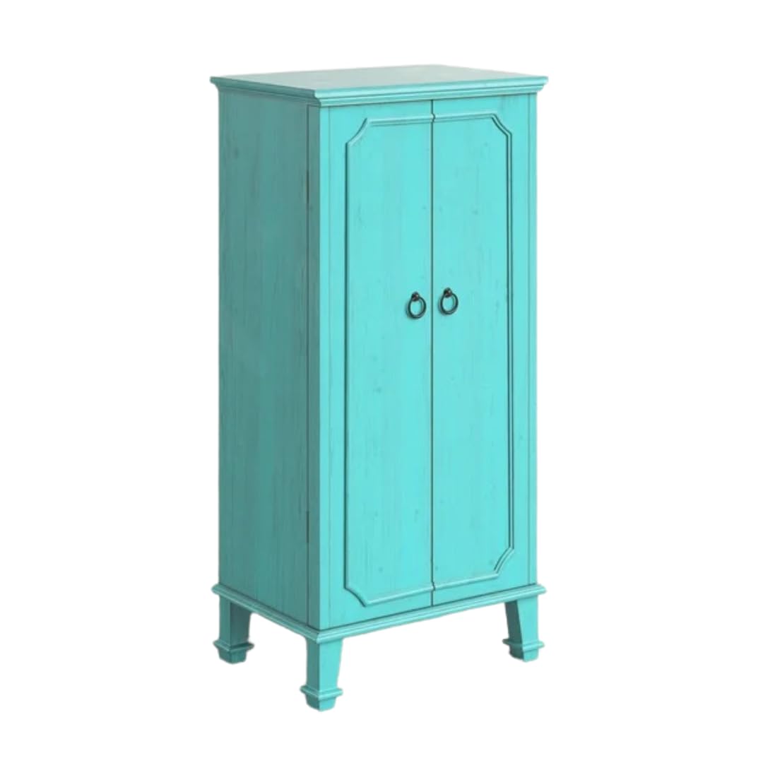 Carson Fully Locking Jewelry Armoire with Mirror - Large Turquoise Jewelry Storage Organizer for Necklaces, Rings & Earrings | Perfect for Bedroom, Closet & Travel