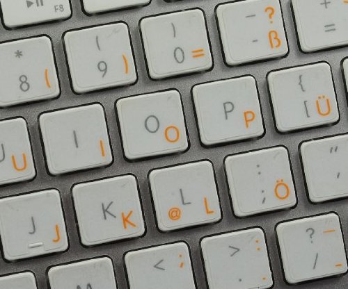 German Apple Keyboard Decals - Blue, Red or Orange Lettering on Transparent Background | Compatible with MacBook, iMac & Mac Pro | Perfect for Gaming, Coding & Office Work (Orange)