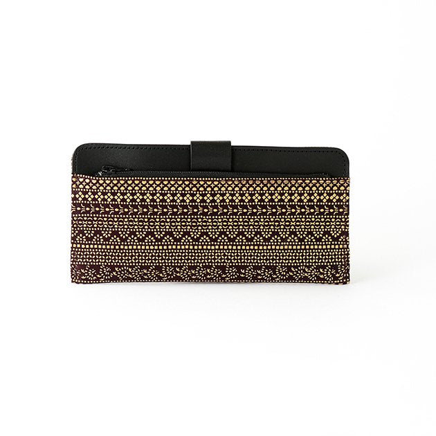 Premium Japanese Deerskin Leather Long Wallet with Urushi Lacquer & Tsumugi Silk Pattern - Handcrafted in Japan | Elegant Dusky Purple | Perfect for Business & Luxury Gift Giving