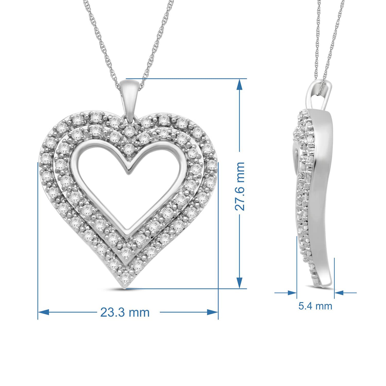 Jewelili Sterling Silver Heart Pendant Necklace for Women - 1 CTTW Natural White Round Diamond Jewelry with 18