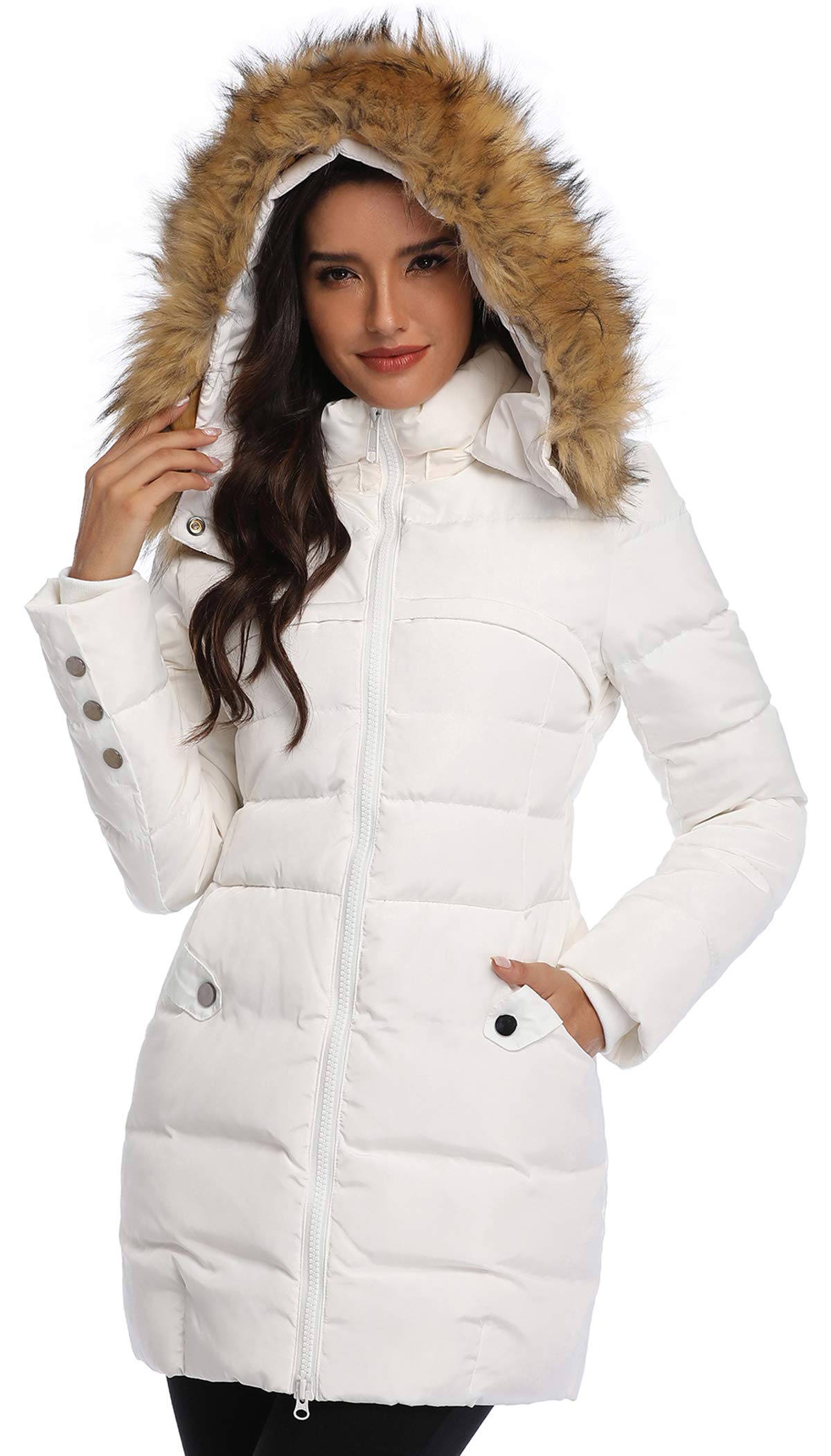 Epsion Women's Hooded Thickened Long Down Jacket - Winter Warm Puffer Coat with Fur Trim, Waterproof Windproof Parka for Extreme Cold Weather - Perfect for Snowboarding, Skiing & Outdoor Activities