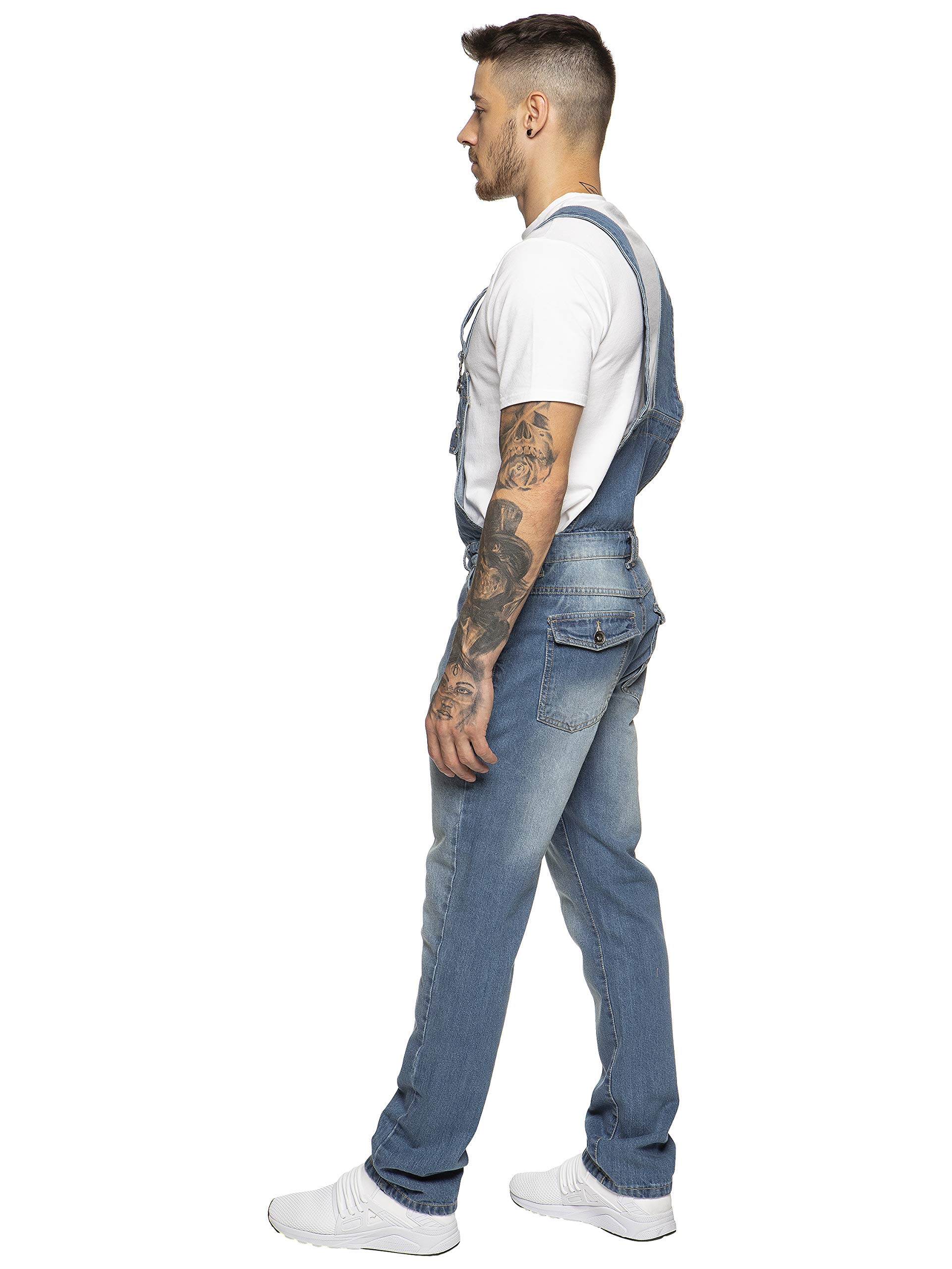 ENZO Men's Denim Overalls - Blue & Black Workwear Dungarees, Casual Jeans for Men (Waist Sizes 30-50) | Perfect for Work, Outdoor Activities & Everyday Fashion