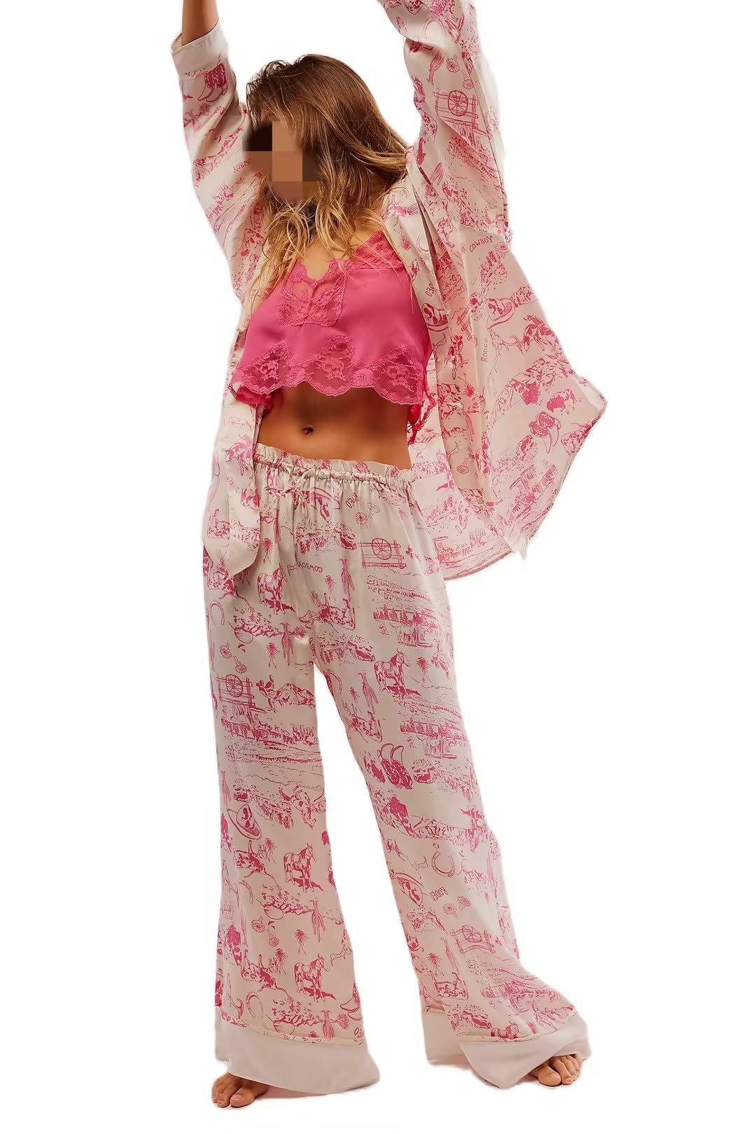 Women's Y2K Silk Pajama Set - Floral Print Long Sleeve Button Down Shirt & Wide Leg Pants 2-Piece Lounge Outfit | Soft Sleepwear for Women, Cozy Loungewear for Home, Travel & Relaxation