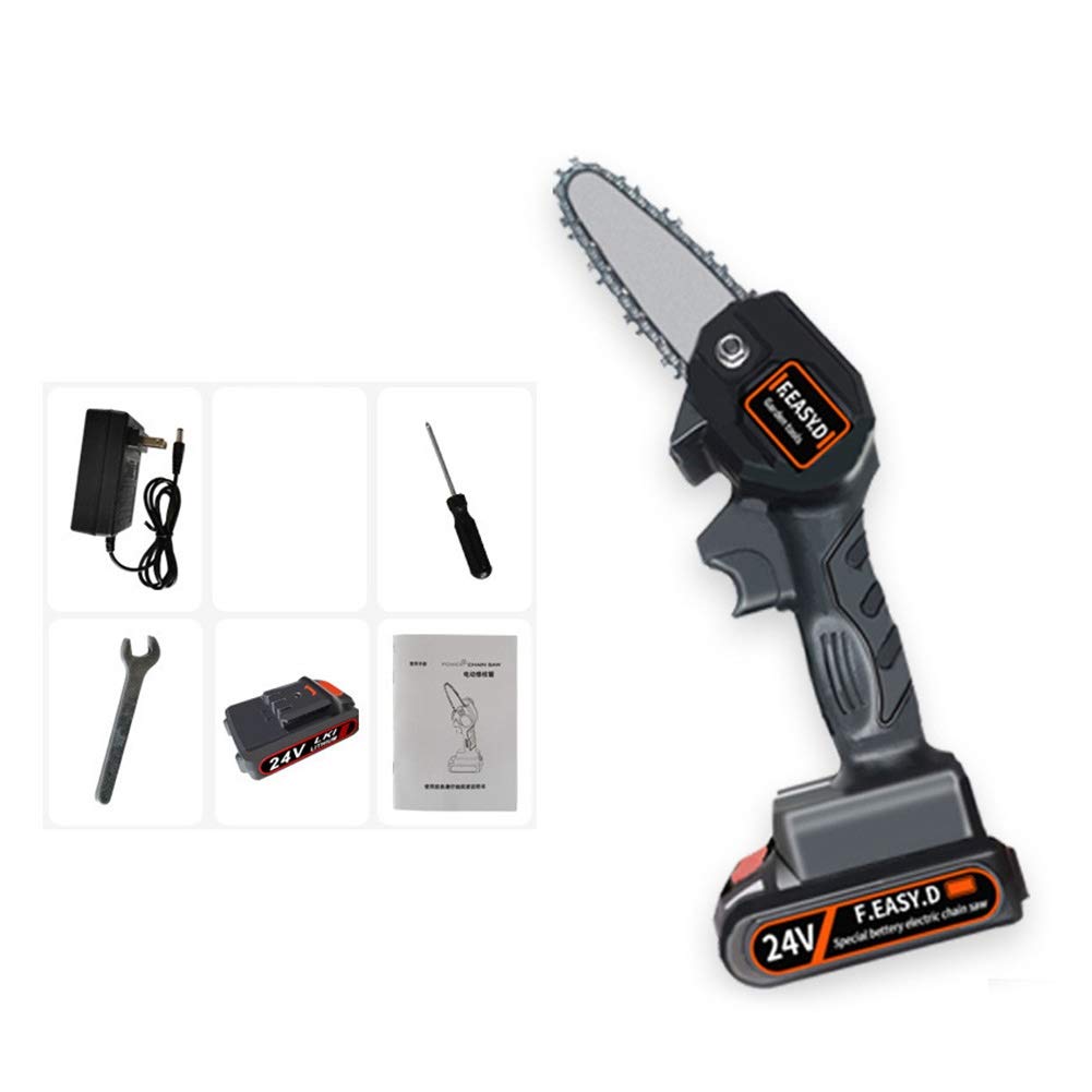 XLO Mini Chainsaw - Cordless Electric Handheld Chainsaw with Battery & Charger, 6-Inch Portable Chainsaw for Tree Branch Cutting, Wood Pruning, Yard Work & DIY Projects (Black)