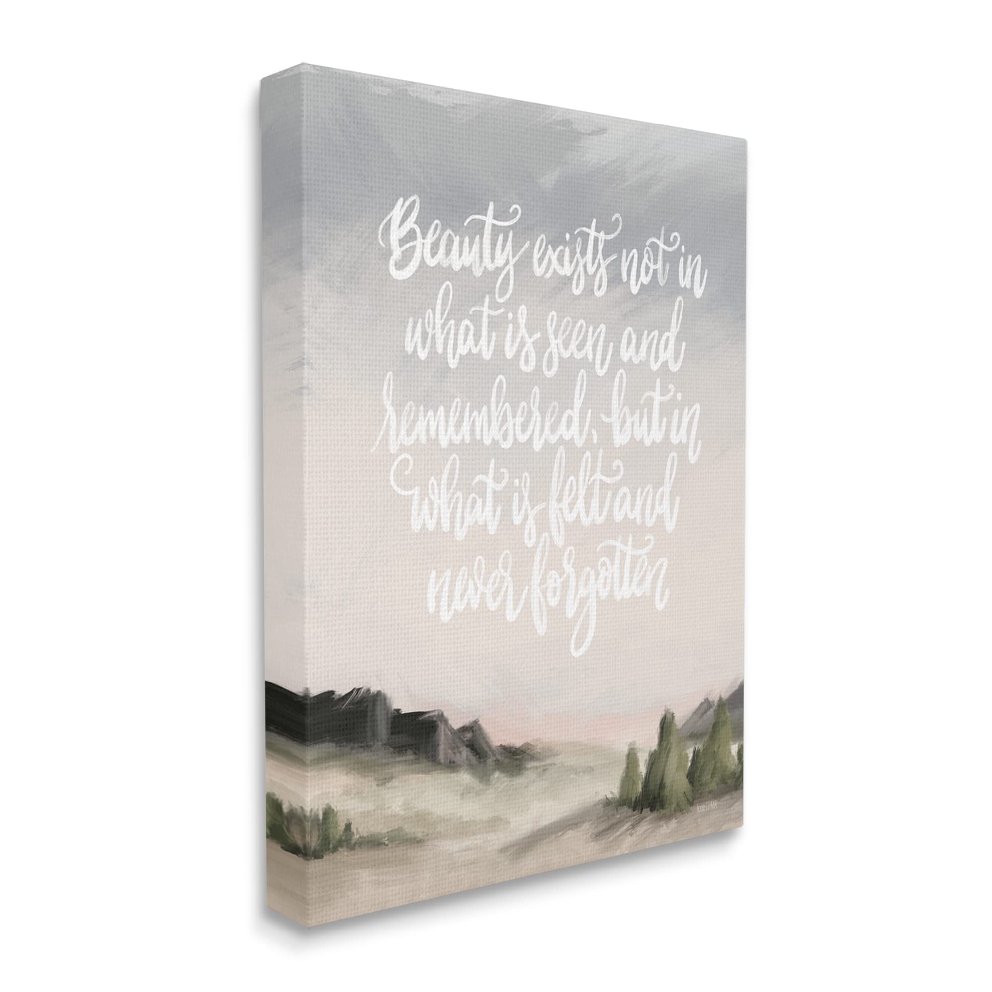Stupell Industries 'Beauty is Never Forgotten' Minimalist Quote Wall Art - Rustic Landscape Painting by House Fenway - Perfect for Living Room, Bedroom & Office Decor