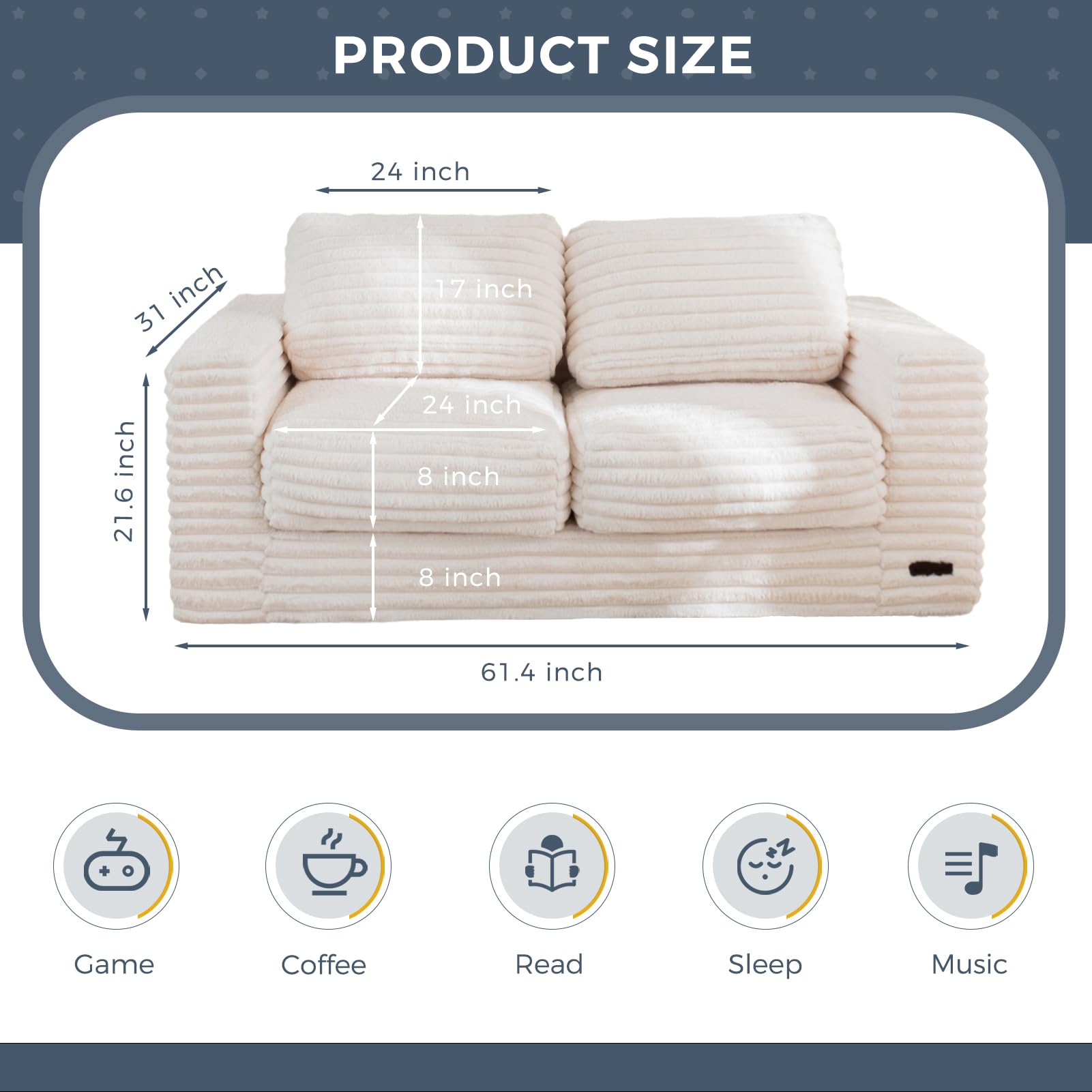 MAXYOYO Striped Faux Fur Bean Bag Chair - 2-Seater Floor Sofa with Pillows & Armrests | Cozy Living Room Seating for Teens & Adults | Perfect for Gaming, Movie Nights & Relaxation