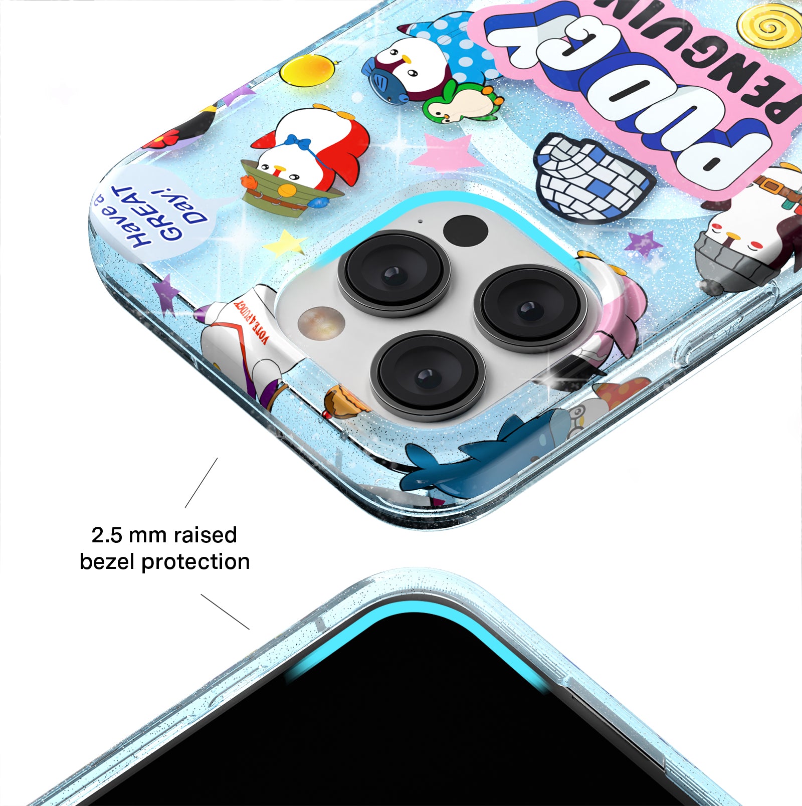 Pudgy Penguins Glitter iPhone Case - Cute Iceberg Design, Shockproof & Scratch Resistant Cover for iPhone 13/14/15 Pro Max - Perfect for Everyday Use, Travel & Gifts