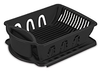 Sterilite 2-Piece Kitchen Sink Set with Drainboard - Dish Drying Rack for Plates, Cups, Bowls & Utensils - Space-Saving Black Sink Organizer (6-Pack) - Perfect for Small Kitchens, Apartments & RVs