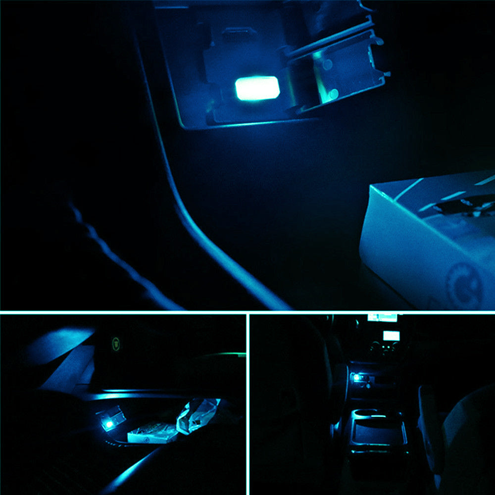 Aqua Ice Blue USB Plug-In Miniature LED Car Interior Ambient Lighting Kit - Enhance Your Vehicle's Atmosphere with Customizable Mood Lighting for Night Driving & Interior Decor