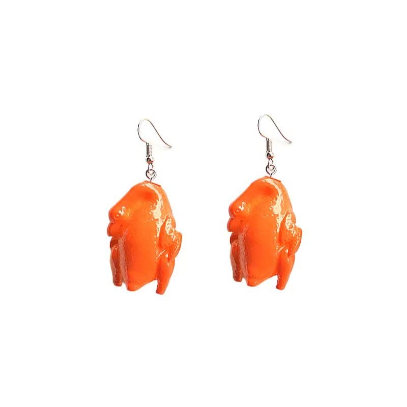Handmade Resin Fried Chicken Dangle Earrings for Women - Funny BBQ Food Jewelry with Roasted Duck & Wings - Perfect for Costume Parties, Gifts & Unique Fashion Accessories