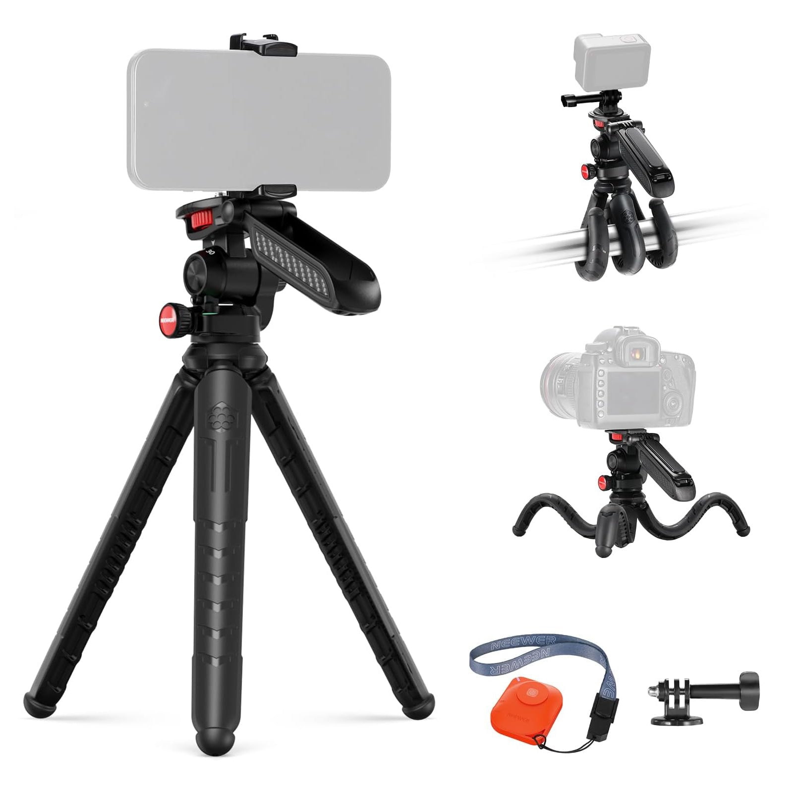 NEEWER TP36 Flexible Mini Tripod Stand with Wireless Remote - Portable Phone & Camera Tripod for Vlogging, Photography, Travel, and Live Streaming
