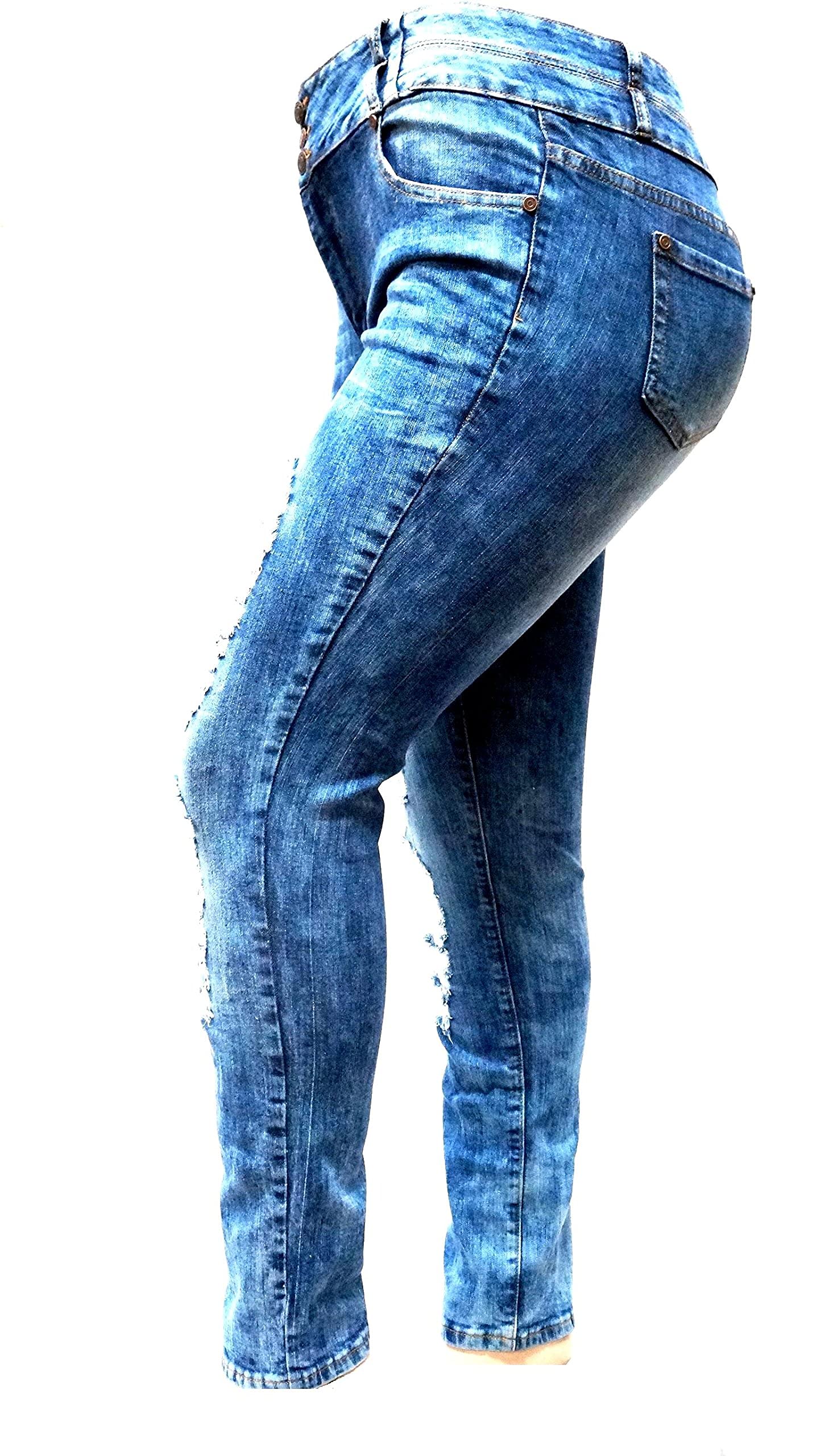 Jack David 1826 Women's Plus Size Stretchy Ripped Skinny Jeans - High Waist Distressed Denim Pants for Casual Wear & Street Style Fashion