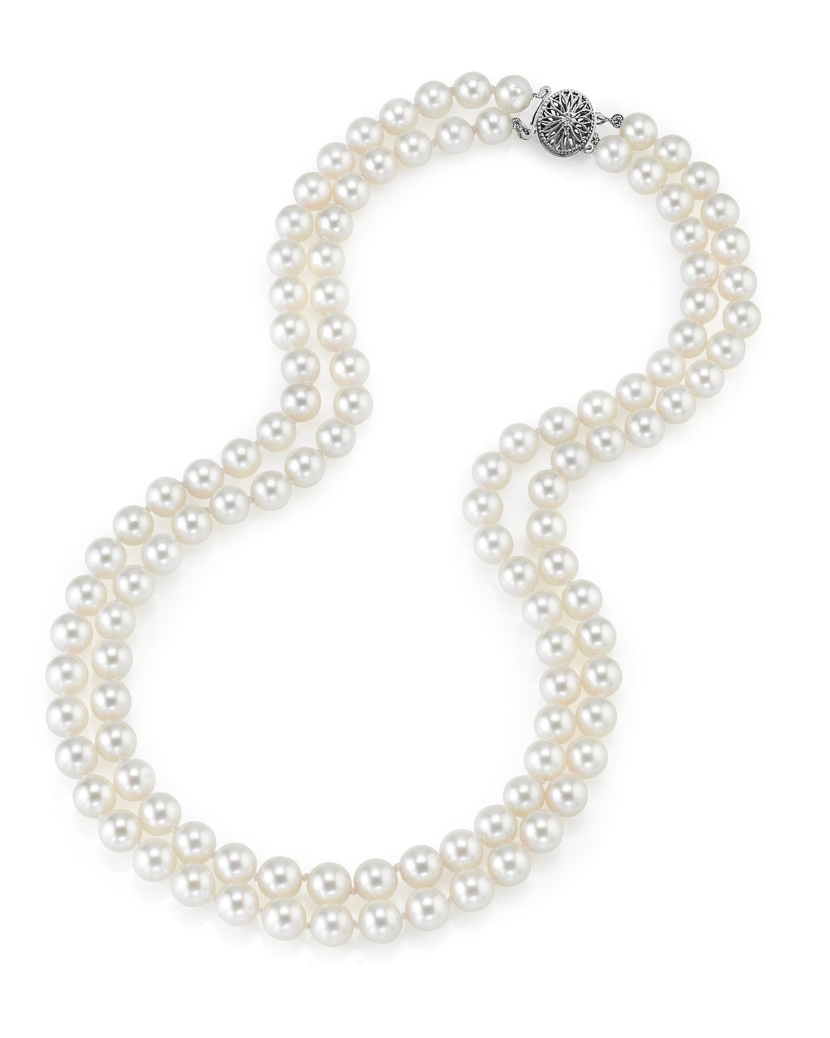 14K Gold AAA Quality Genuine Japanese Akoya Saltwater Pearl Necklace - 18-19 Inch Double Strand for Women | Elegant Jewelry for Weddings, Anniversaries & Special Occasions
