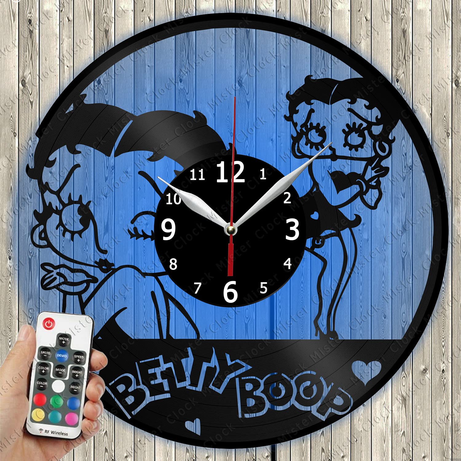 Betty Boop LED Vinyl Record Wall Clock - Handmade Retro Music Decor with Bright LED Lights - Perfect for Bedroom, Living Room & Music Lover Gifts