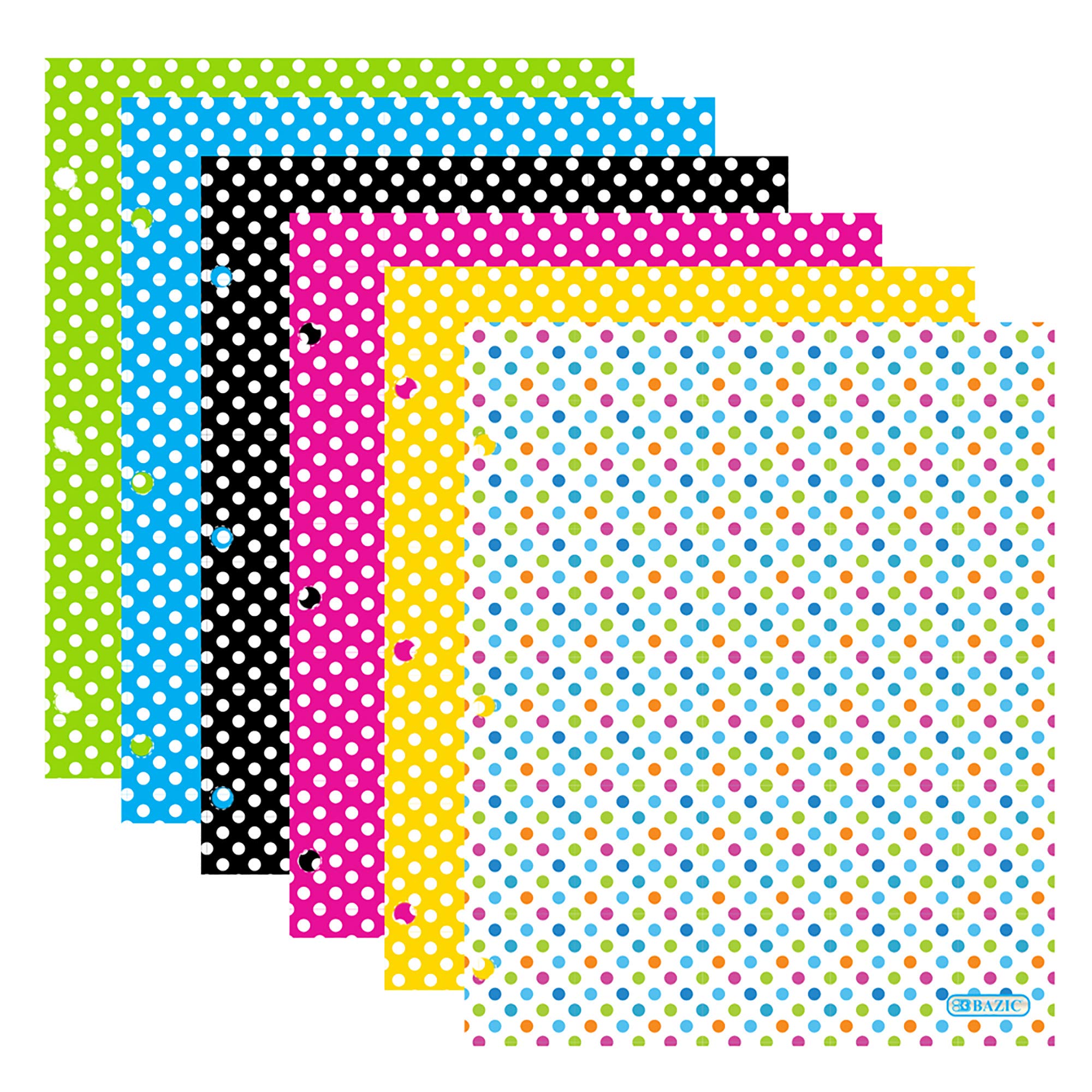 BAZIC 2-Pocket Polka Dot Paper Folder, Letter Size Office Document Organizer with Assorted Colors (6-Pack) - Perfect for School, Office & Business File Storage