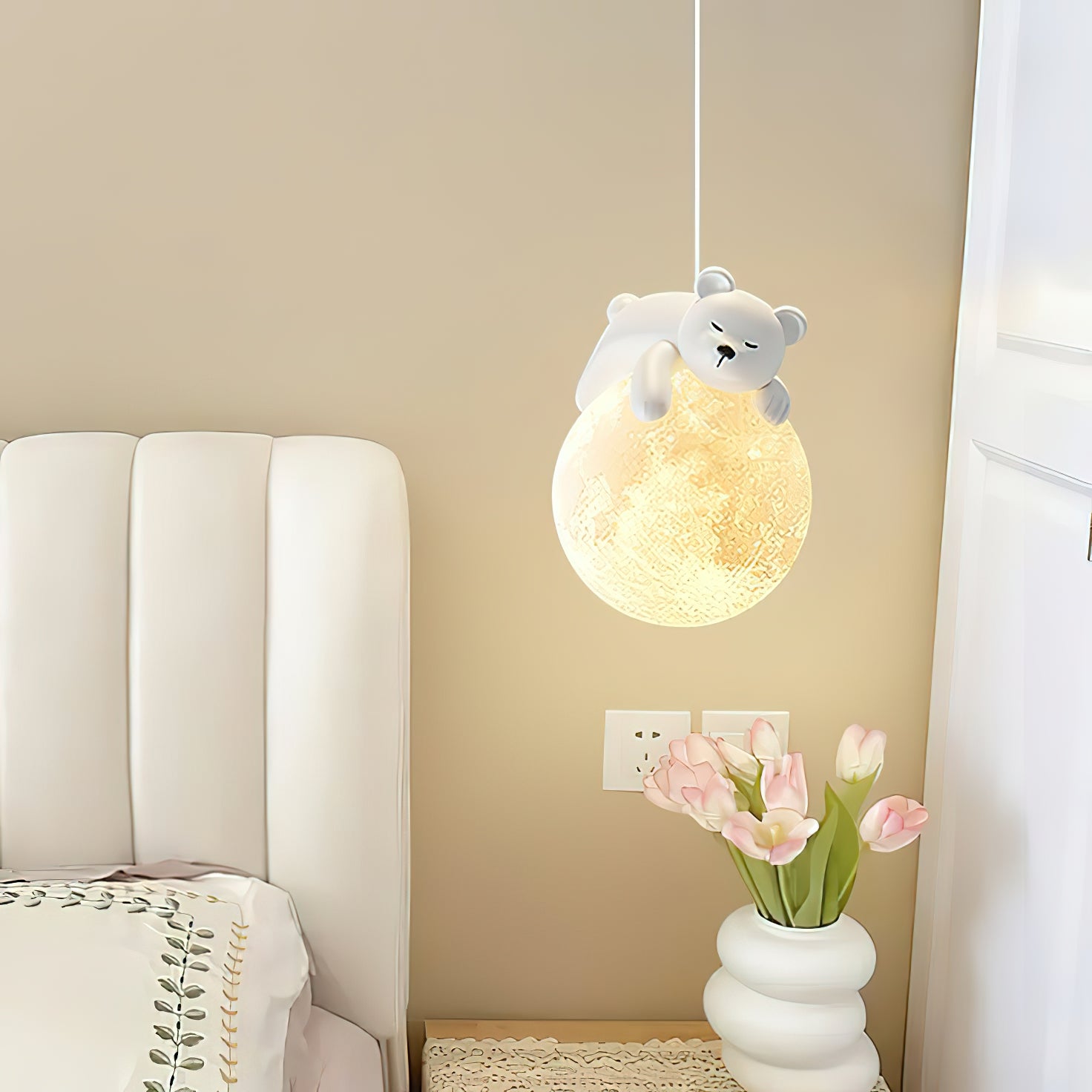 Stylish Cream Animal Pendant Lamp - Modern Nursery Decor, Kids Room Lighting & Boho Home Accent
